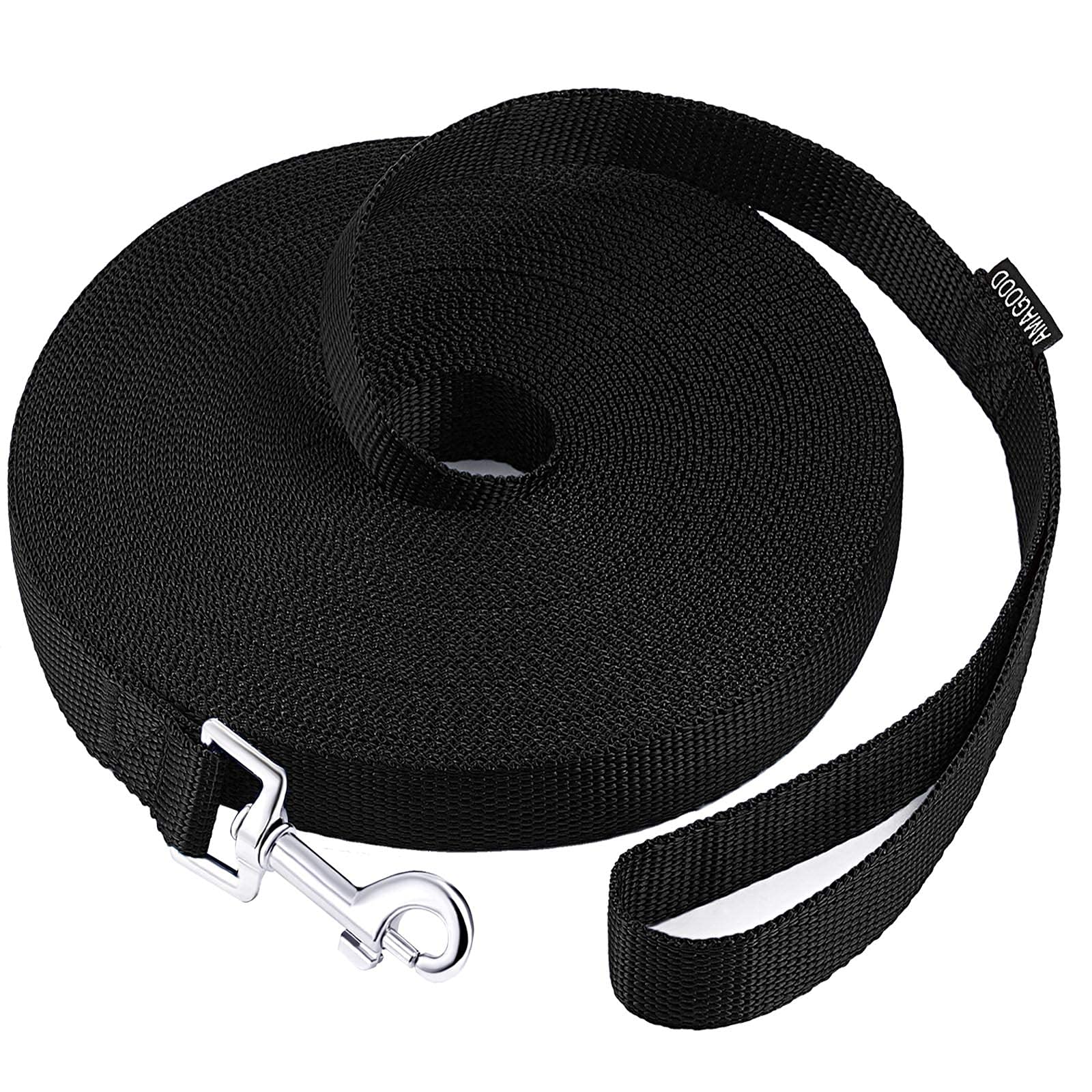 Amagood Dog/Puppy Obedience Recall Training Agility Lead-15 Ft 20 Ft 30 Ft 50 Ft Long Leash-For Dog Training,Tie Out,Play,Safety,Camping (50 Feet, Black)
