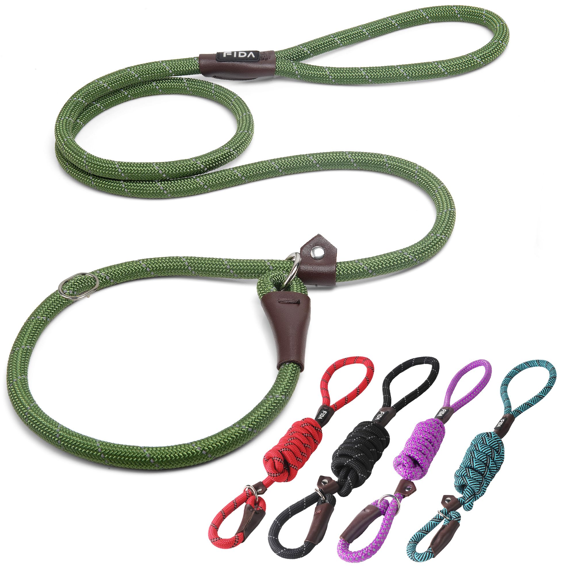 Fida Durable Slip Lead Dog Leash Bulk Pack Of 5, Heavy Duty 1/2' X 6 Ft Comfortable Strong Rope Slip Leash For Large, Medium & Small Dogs No Pulling Pet Training Leash With Highly Reflective (Mixed)