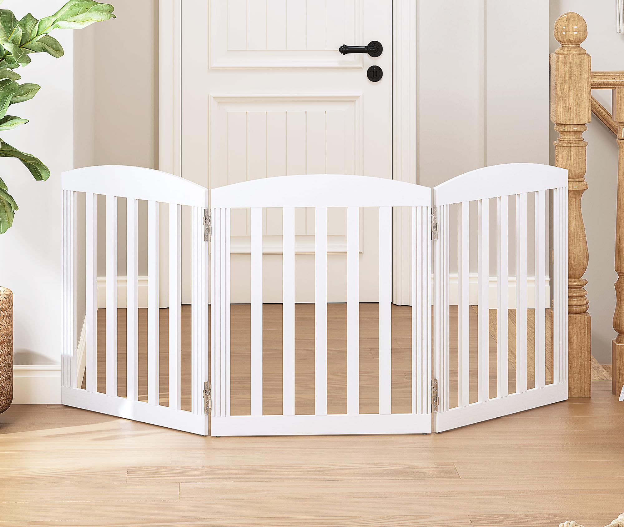 SPIRICH Dog Gate Indoor, Dog Gates for Doorways, Stairs, The House, Wooden Freestanding Foldable Pet Gate, Extra Wide Step Over 