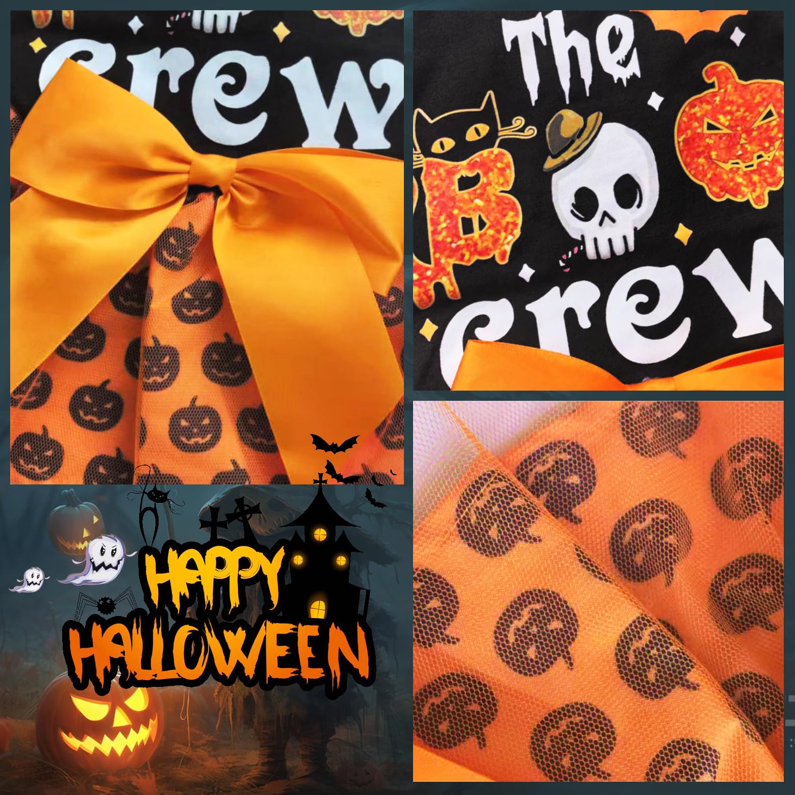 Idepet Dog Dress Halloween, Holiday Puppy Skirt Cute Boo Dog Costume Funny Pumpkin Print Pet Apparel Dog Clothes For Small Dogs