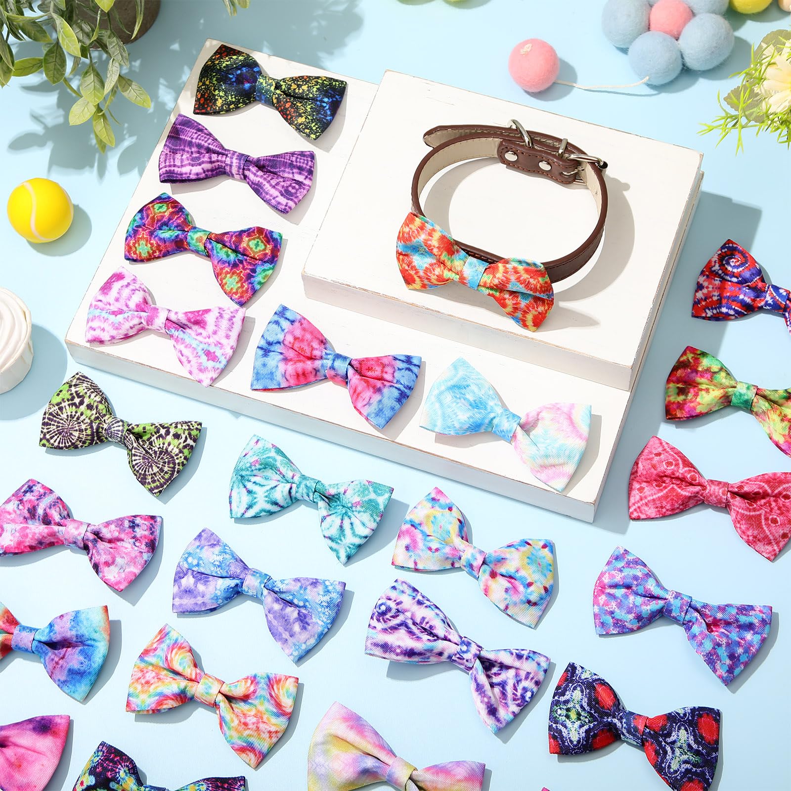 Reginary 50 Pieces Dog Bow Ties Pet Collar Bow Puppy Collar Attachment With Rubber Bands For Small Medium Cat Pet Grooming Charm