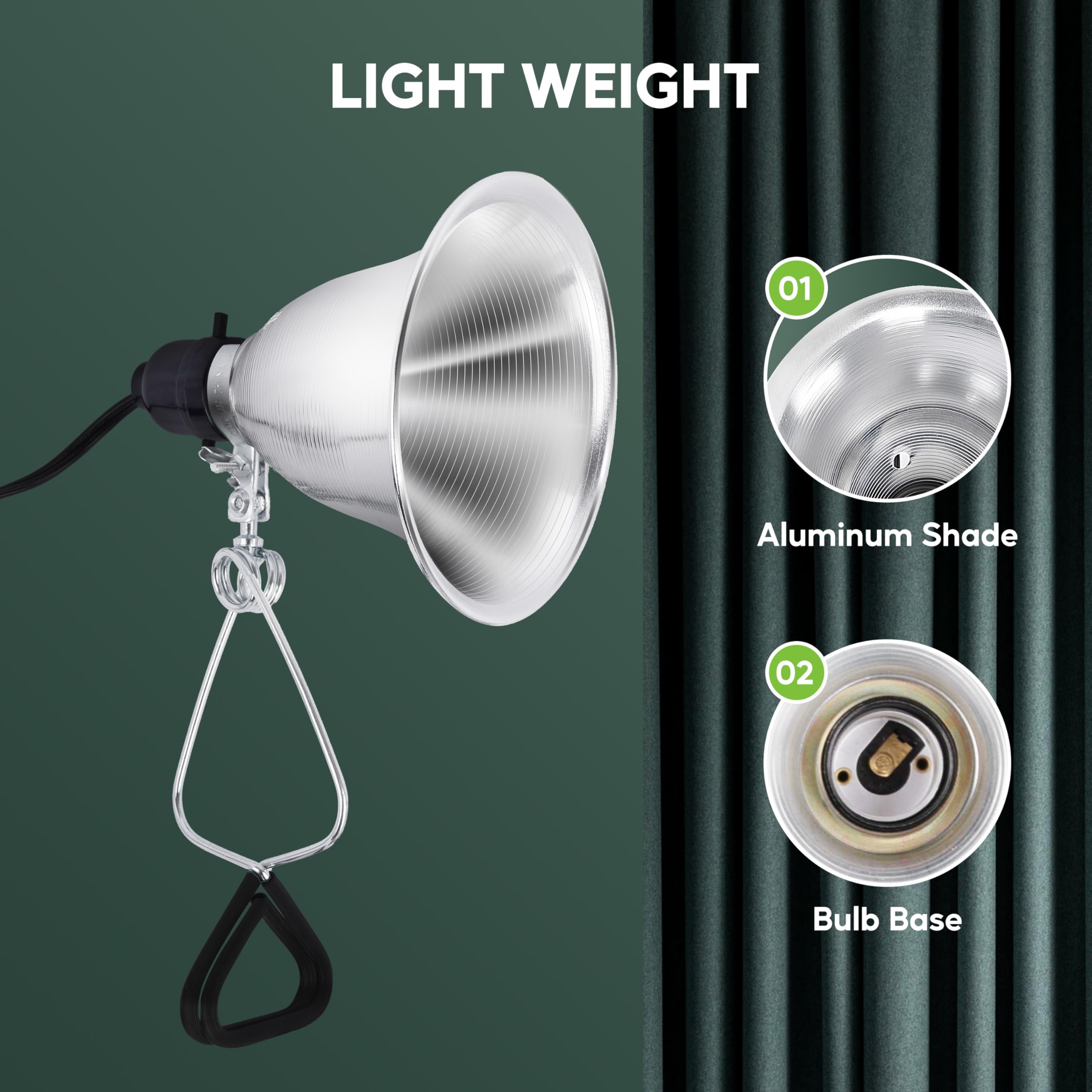Healsmart 5.5'' Clamp Light Socket, 60-Watt Maximum With 6 Feet 18/2 Spt-2 Cord, Aluminum Reflector E26 (No Bulb Included), For