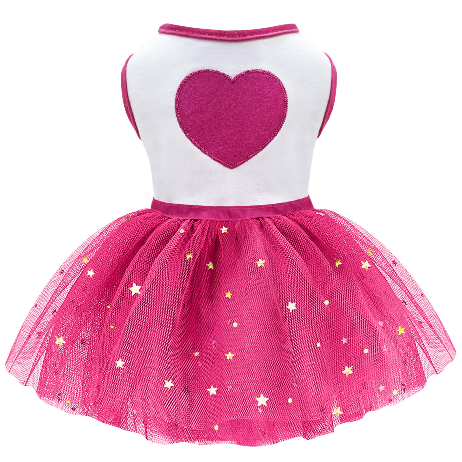 Idepet Spring Summer Pet Dog Cat Puppy Tutu Princess Dress Heart Printed Lace Dog Skirt Pet Apparel Dog Dress (Rose Red, M)