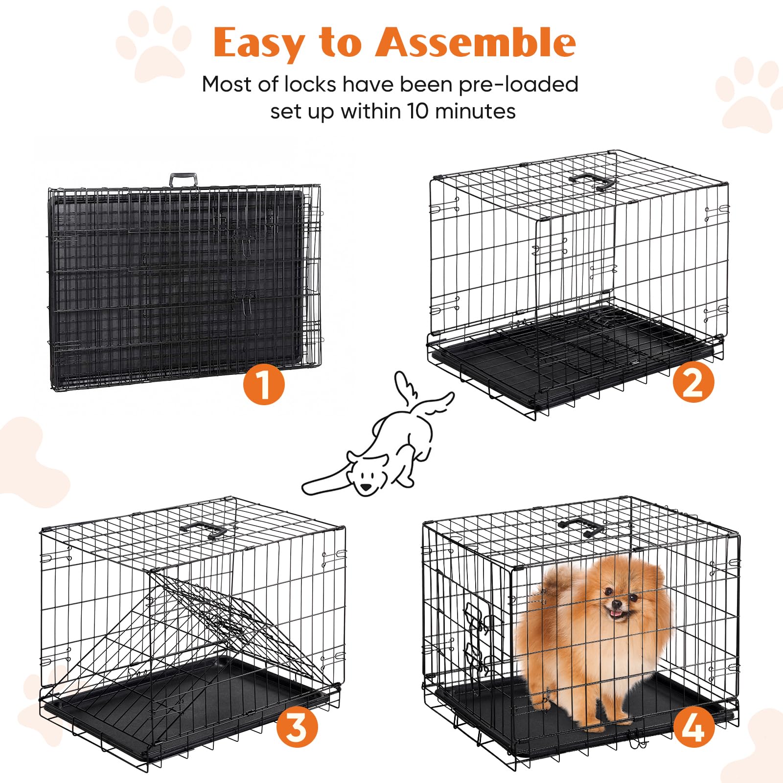 Sweetcrispy Metal Dog Crate, 30" Single Door Pet Kennel, Foldable, Black, Removable Tray, Ideal for Small Dogs & Travel
