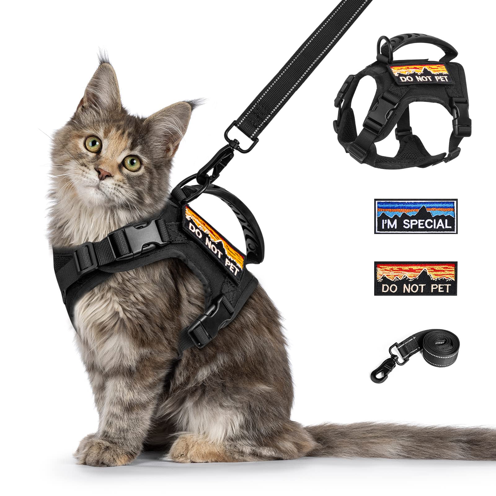 Nanappice Tactical Cat Harness And Leash For Walking Esacpe Proof,Adjustable Soft Mesh Large Cat Vest With Rubber Handle Easy To Control,Molle Patches