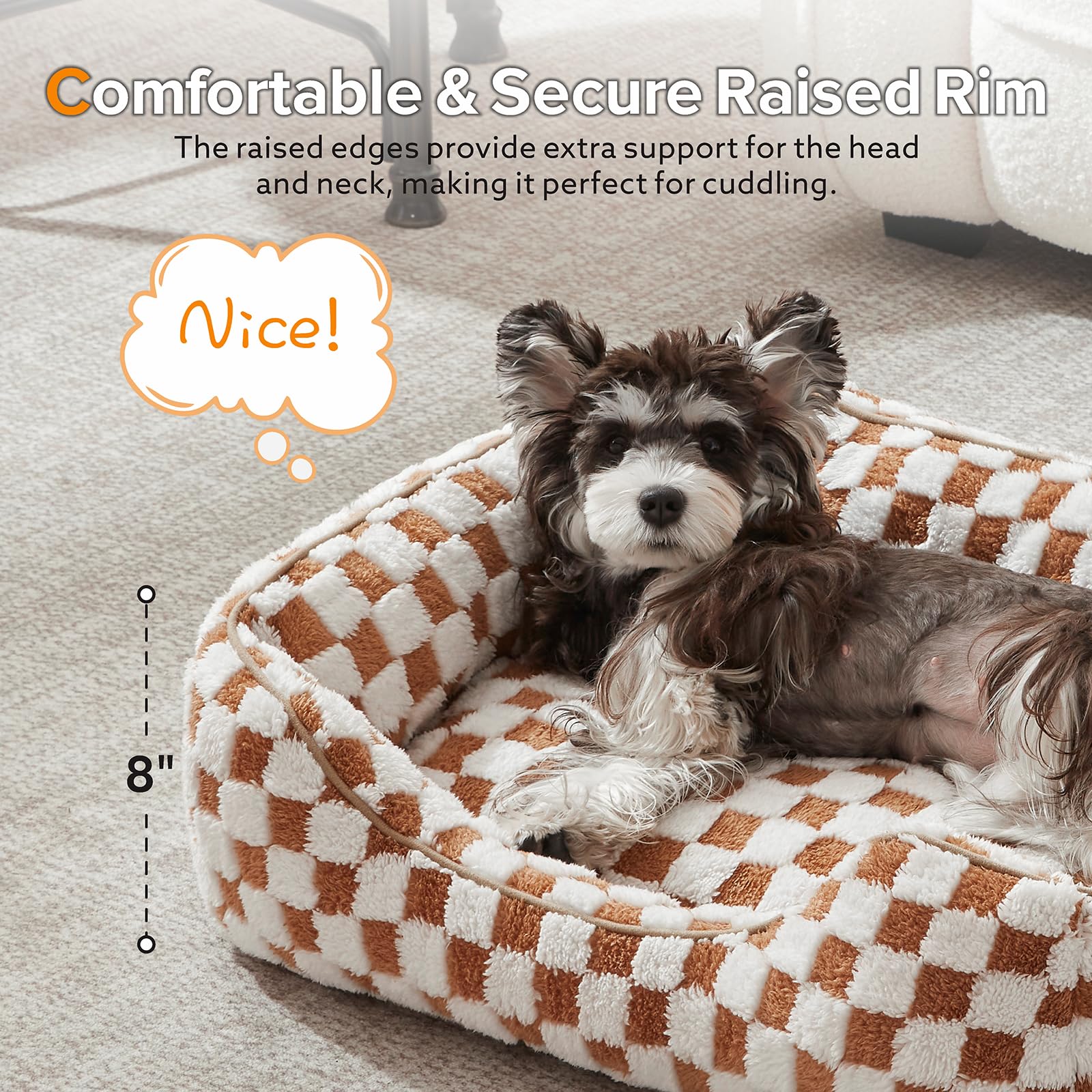 Joejoy Dog Beds For Small Dogs -Cute Cat Beds For Indoor Cats Calming Pet Beds, Rectangle Orthopedic Cuddle Puppy Bed With Jacqu