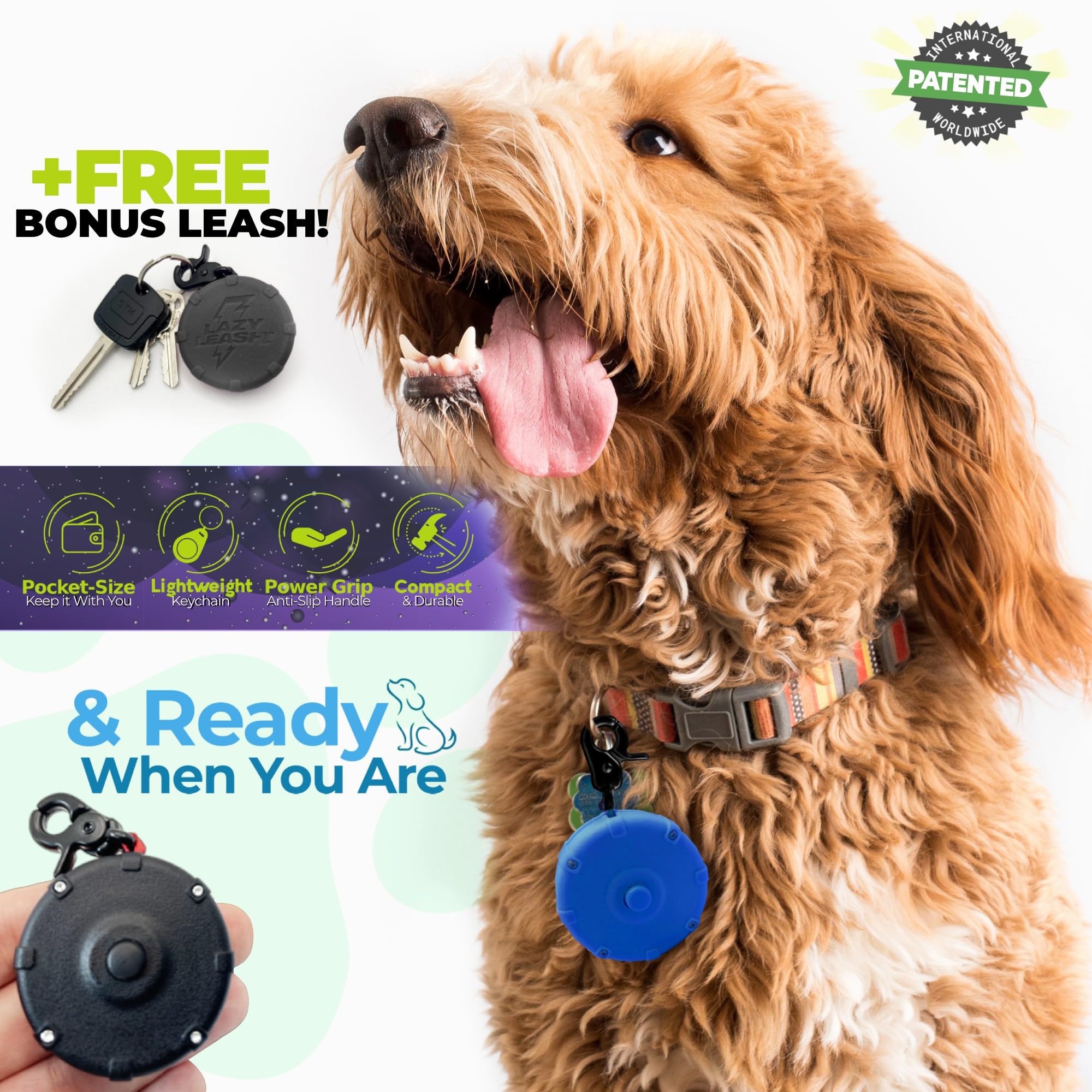 Lightweight Heavy-Duty Safe & Easy Wearable Mini Clip-On Power Leash! Durable Waterproof Adjustable Hands-Free Compact Travel Ke