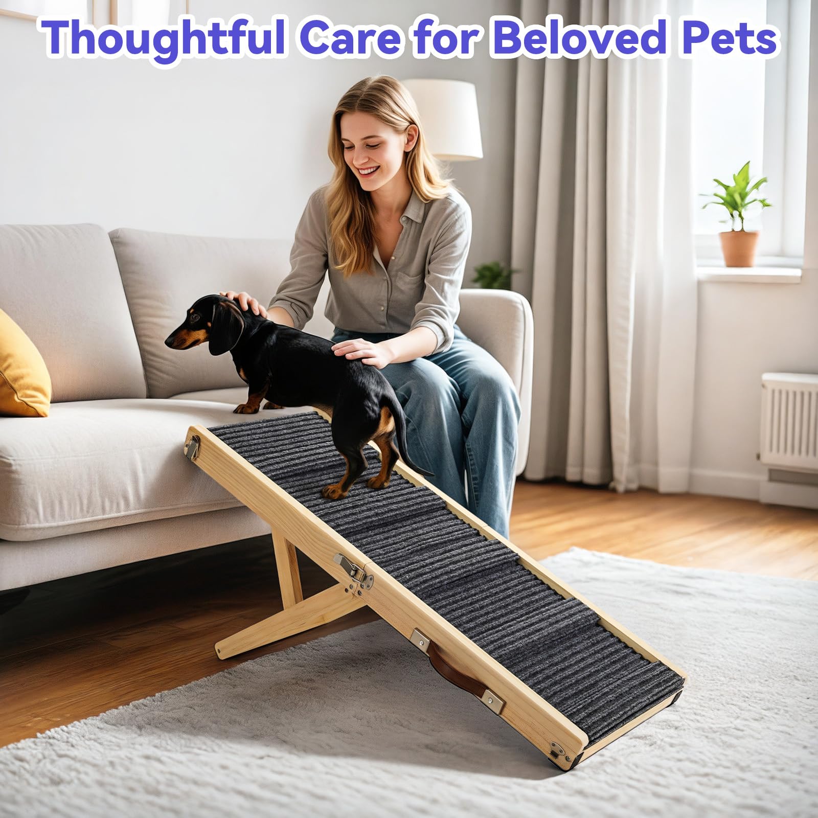 2026 Upgraded Dog Ramp for Couch, Foldable Small Dog Ramp for Sofa, 4 Adjustable Height from 13 to 21, Portable Stable Pet Ste