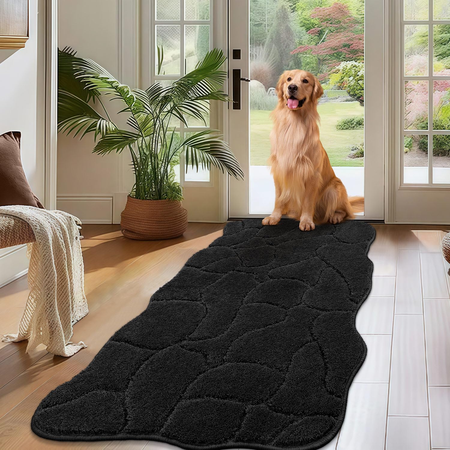 Large Dog Door Mat for Muddy Paws, 22x47 Absorbent Dirt Trapper Long Door Mat, NonSlip Washable Mud Mat for Dogs, Polyester Mic