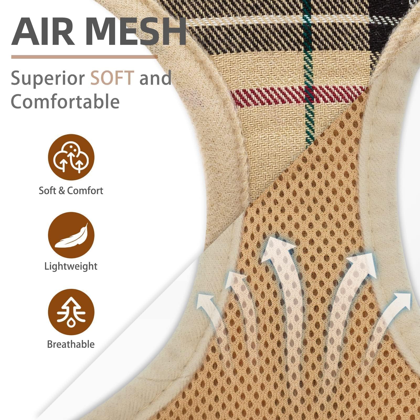 PUPTECK Soft Mesh Dog Harness and Leash Set Pet Puppy Cat Comfort Padded Vest No Pull Harnesses, Beige, XS