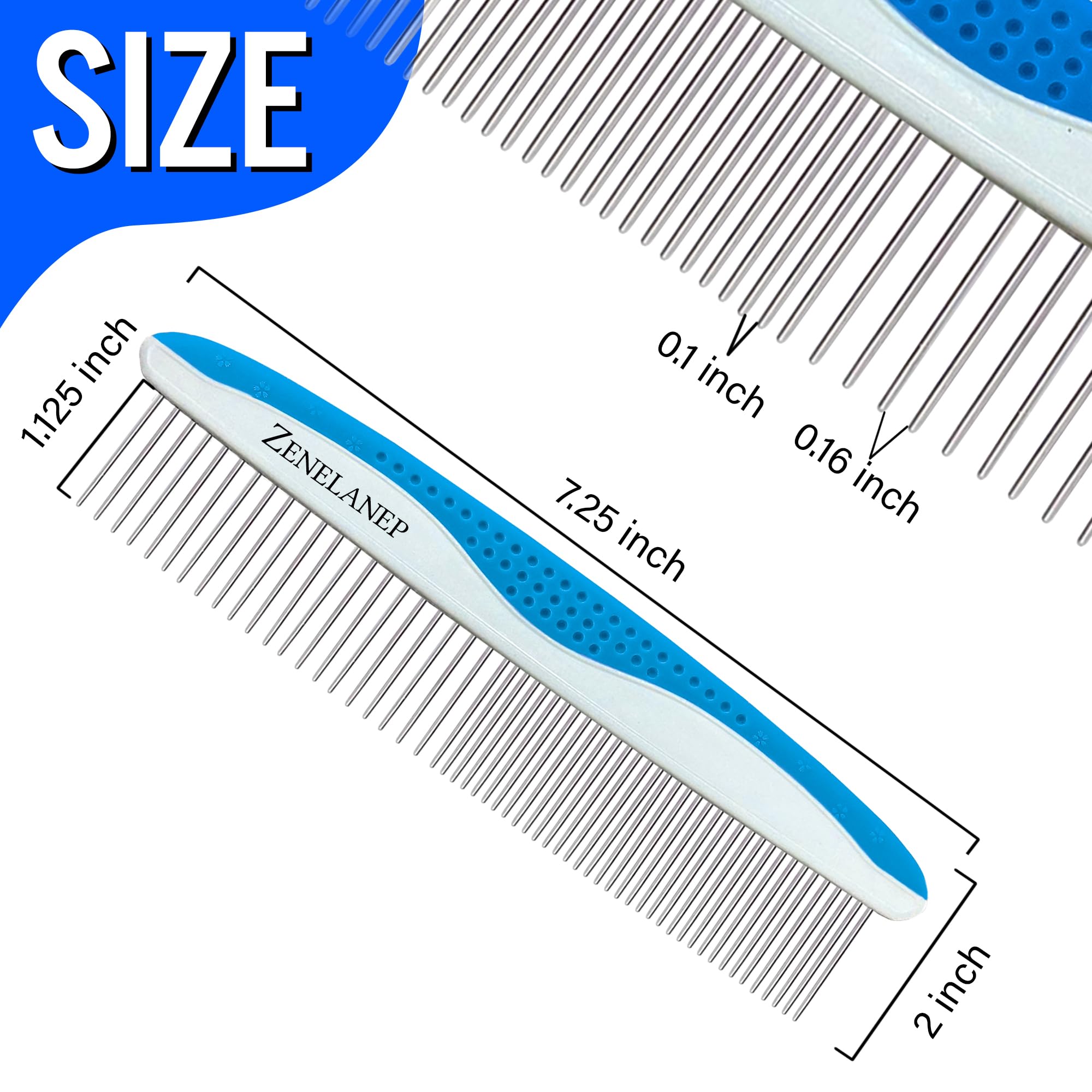 Zenelanep Dog Grooming Comb For Matting - Metal Dematting Comb With Stainless Steel Teeth & Non-Slip Handle (Style 1)