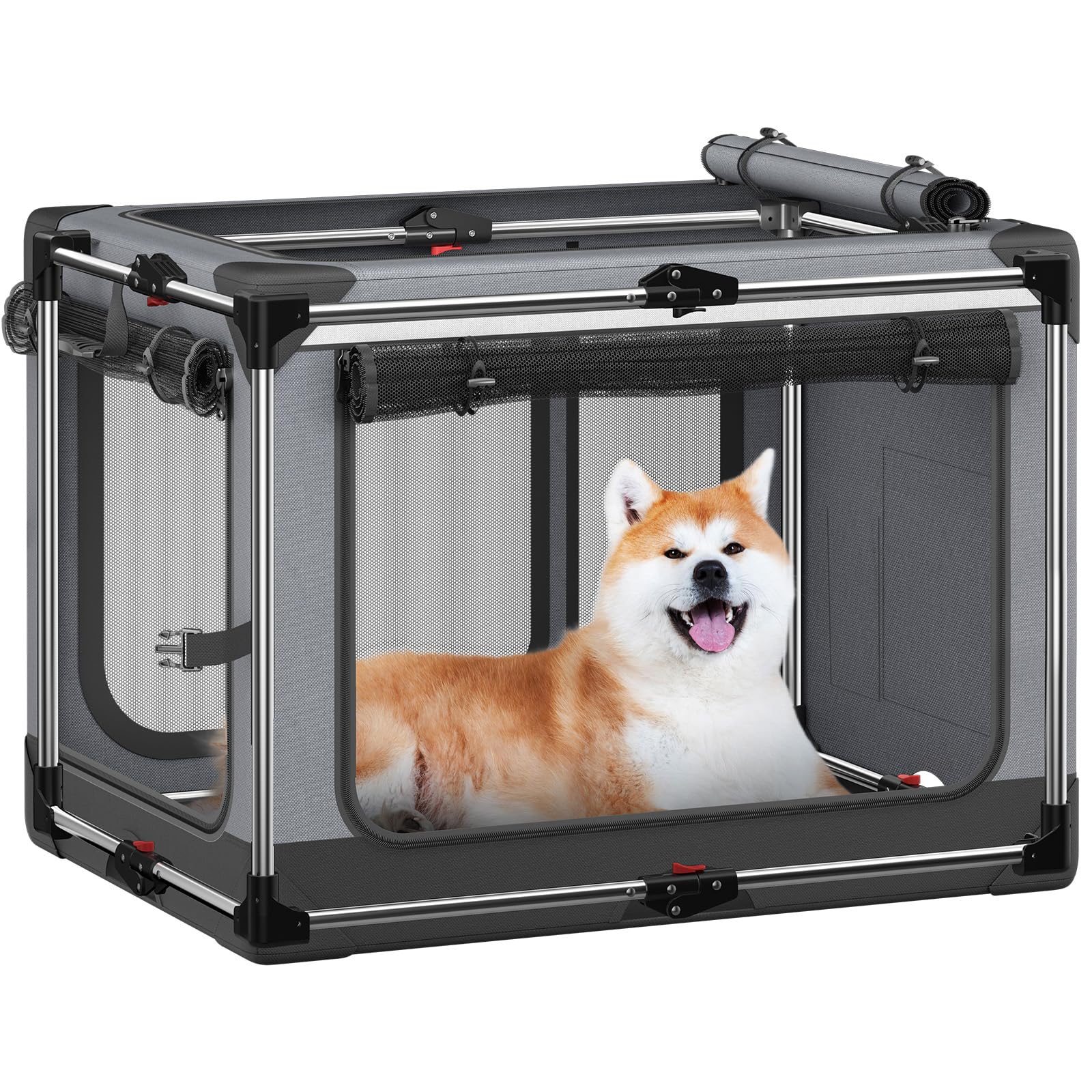 Collapsible Dog Crate: 30 Inch Foldable Soft Sided Dog Crate For Medium Dogs, Portable Dog Travel Kennel With Soft Mat For Indoo