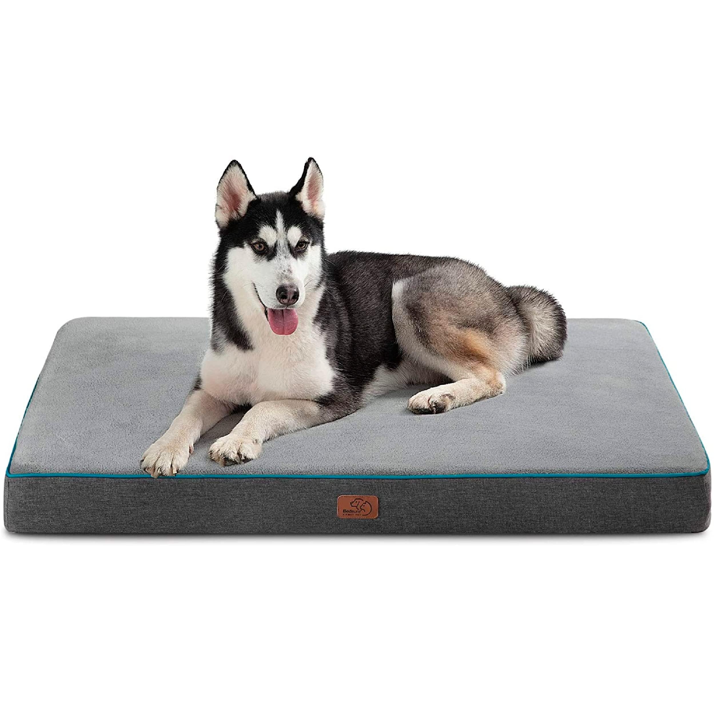 Bedsure Memory Foam Dog Bed For Large Dogs - Orthopedic Waterproof Pet Mat For Crate With Removable Washable Cover And Nonskid Bottom - Water-Resistant Plush Flannel Fleece Top Pet Bed, Grey