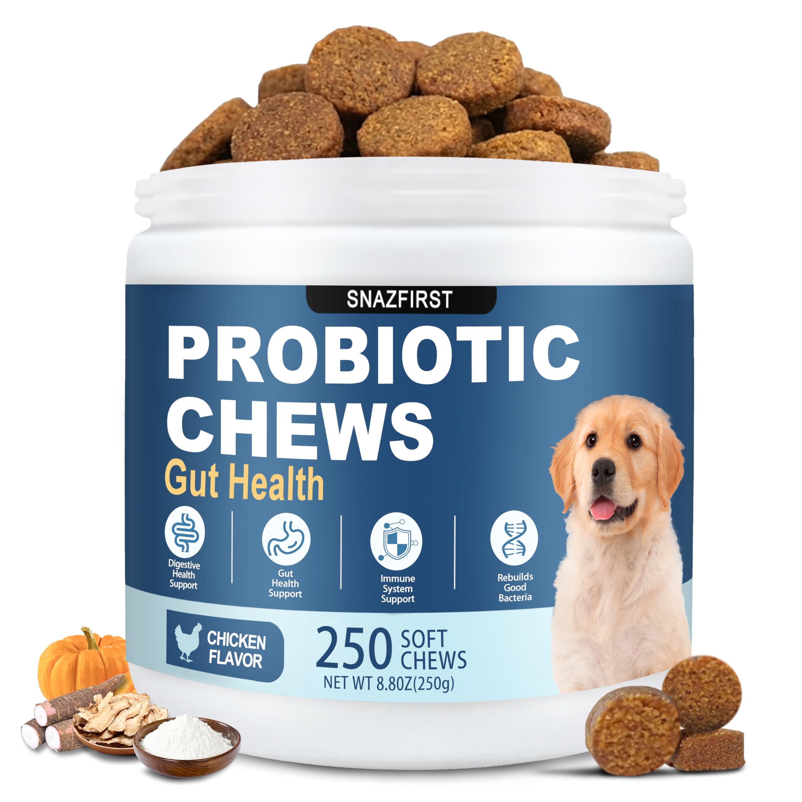 SnazFirst Probiotics for Dogs, Dog Probiotics Chews for Digestive Health & Gut Health, Improve Immune System,Constipation & Diar