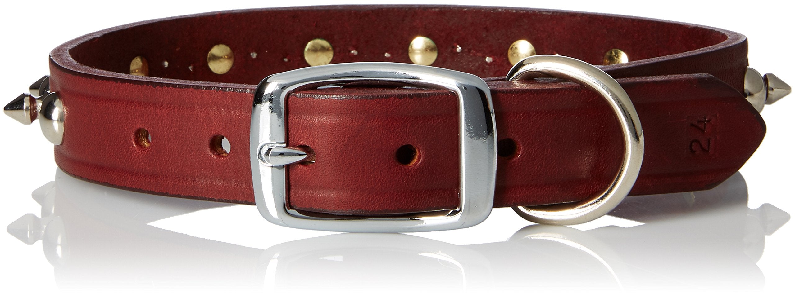 Omnipet Leather Brothers 100Lks-Bu24 1 X 24-Inch Regular Spiked And Studded Latigo Leather Dog Collar, X-Large, Burgundy
