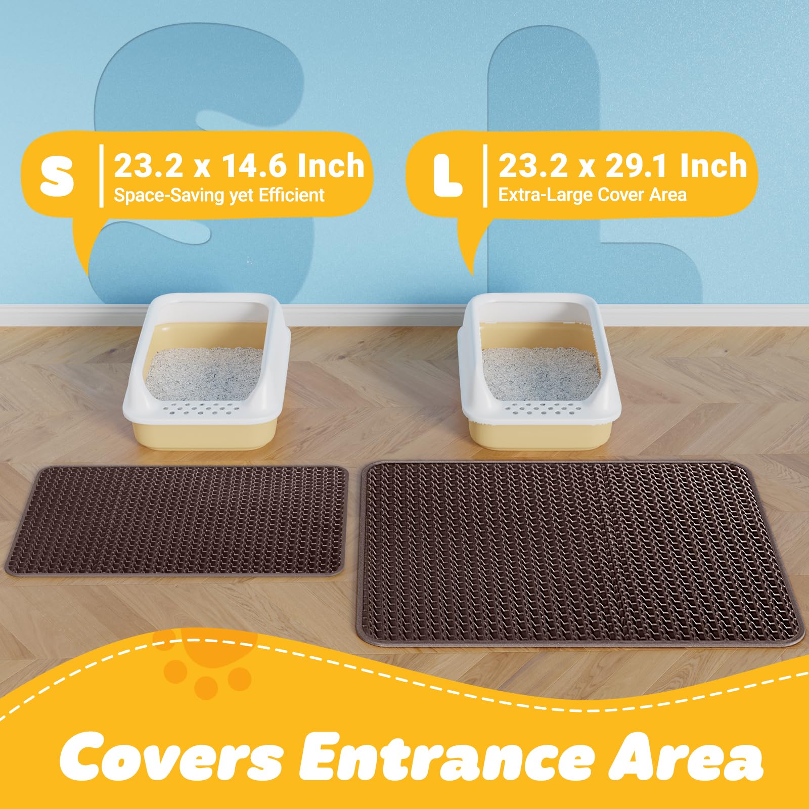 Cat Litter Mat - 23.2' X 14.6' Small Litter Trapping Mat, Easy To Clean Litter Box Mat, Waterproof, Urine-Proof, Non-Slip Kitt