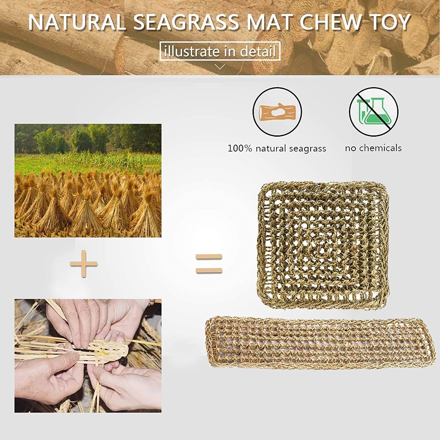 Bird Seagrass Mat,Natural Seagrass Woven Net Bird Foraging Chew Wall Toys Parakeet Hammock Mat With Hooks For Lovebird Cockatiel Conure Budgie,Size 28.3' X 6.7' And 11.81' X 11.81'(2 Pcs)