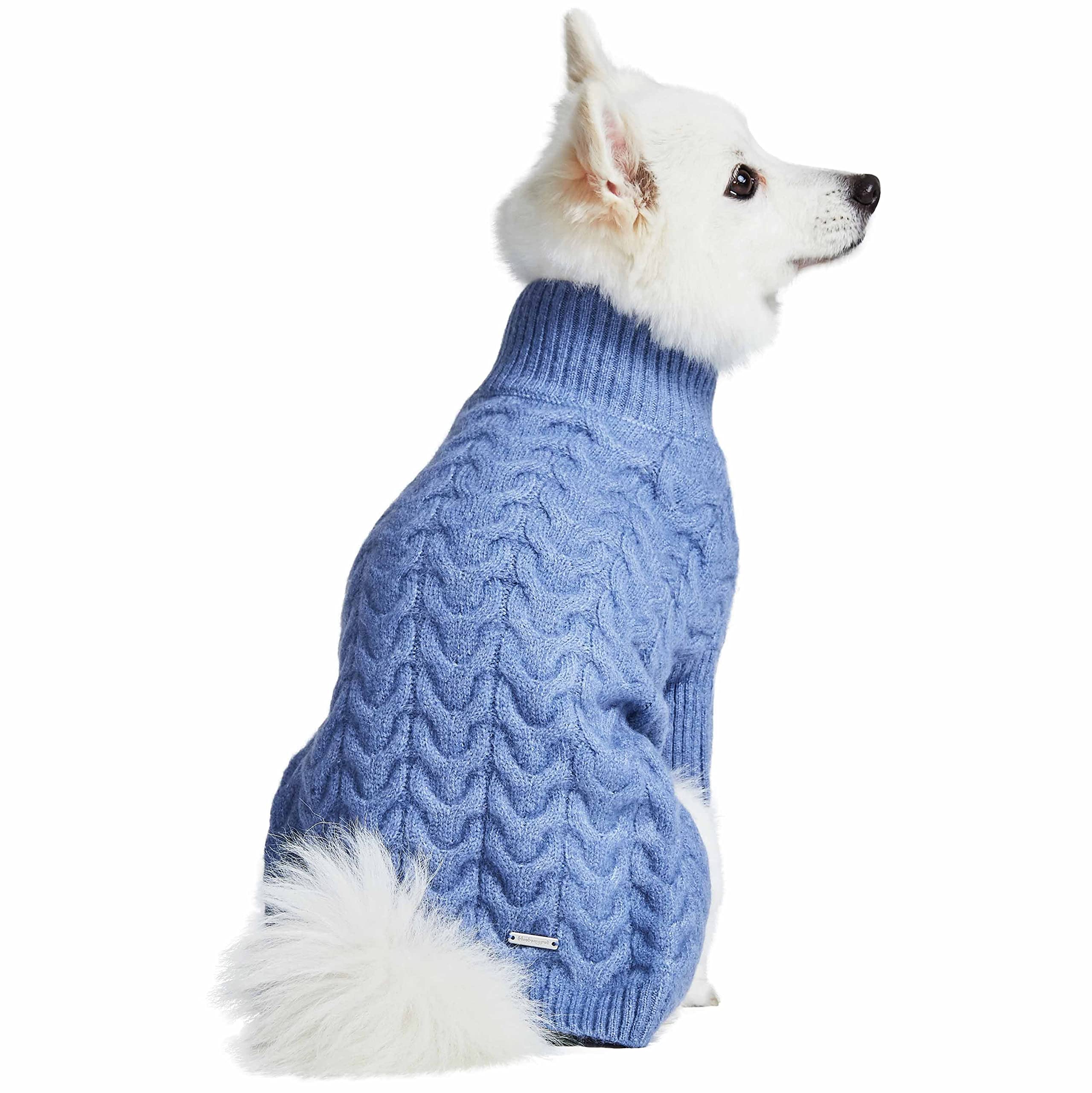 Blueberry Pet Classic Fuzzy Textured Knit Pullover Turtle-Neck Dog Sweater In Heather Blue, Back Length 20', Pack Of 1 Clothes For Dogs