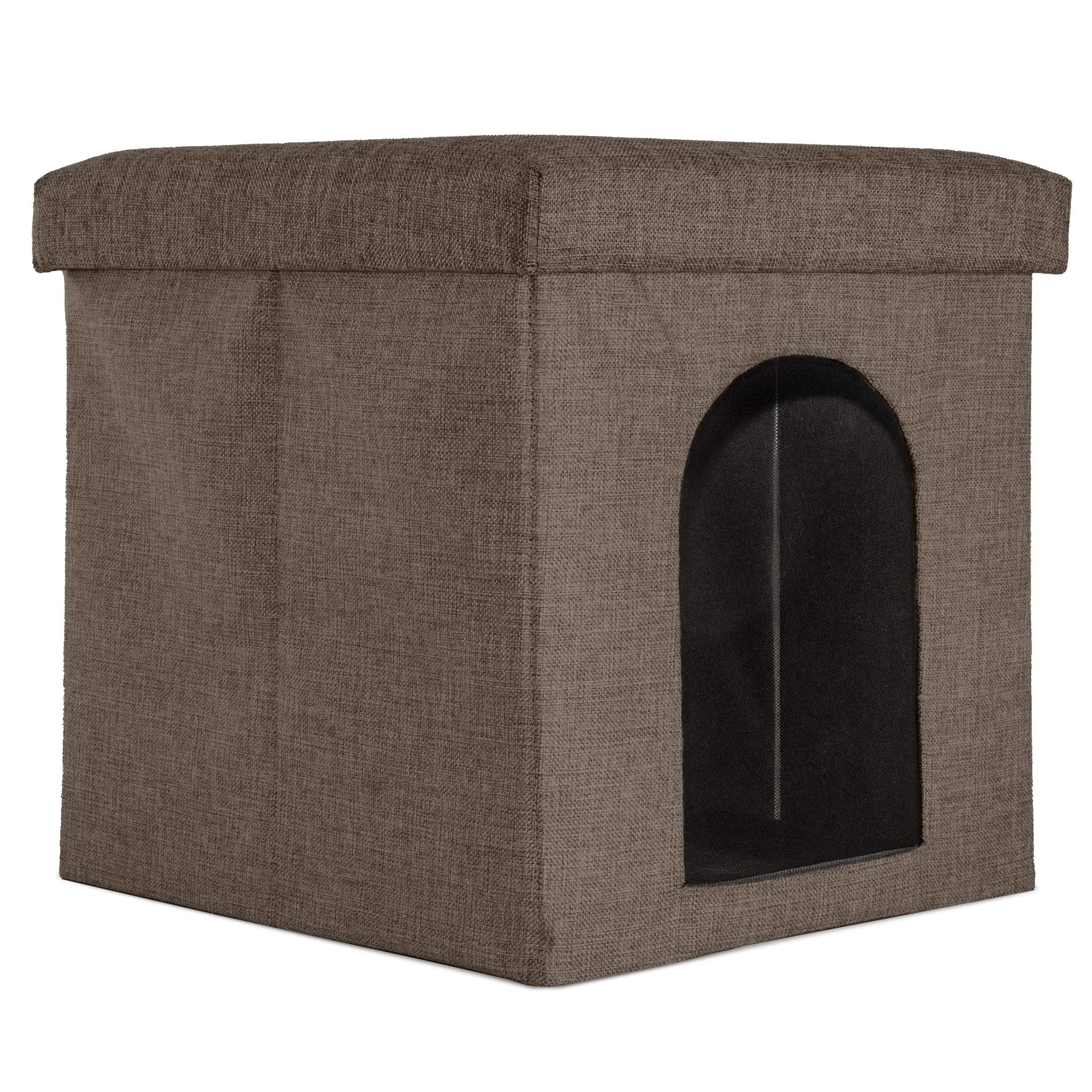 Furhaven Small Pet House Collapsible Ottoman-Footstool Condo Pet Bed - Coconut Brown, Small
