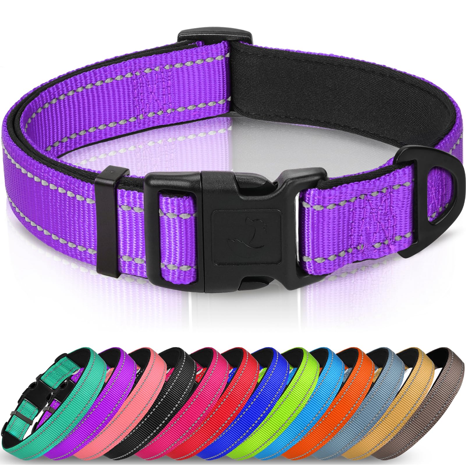 Joytale Reflective Dog Collar - Soft Neoprene Padded Nylon, Adjustable for XL Dogs, Purple