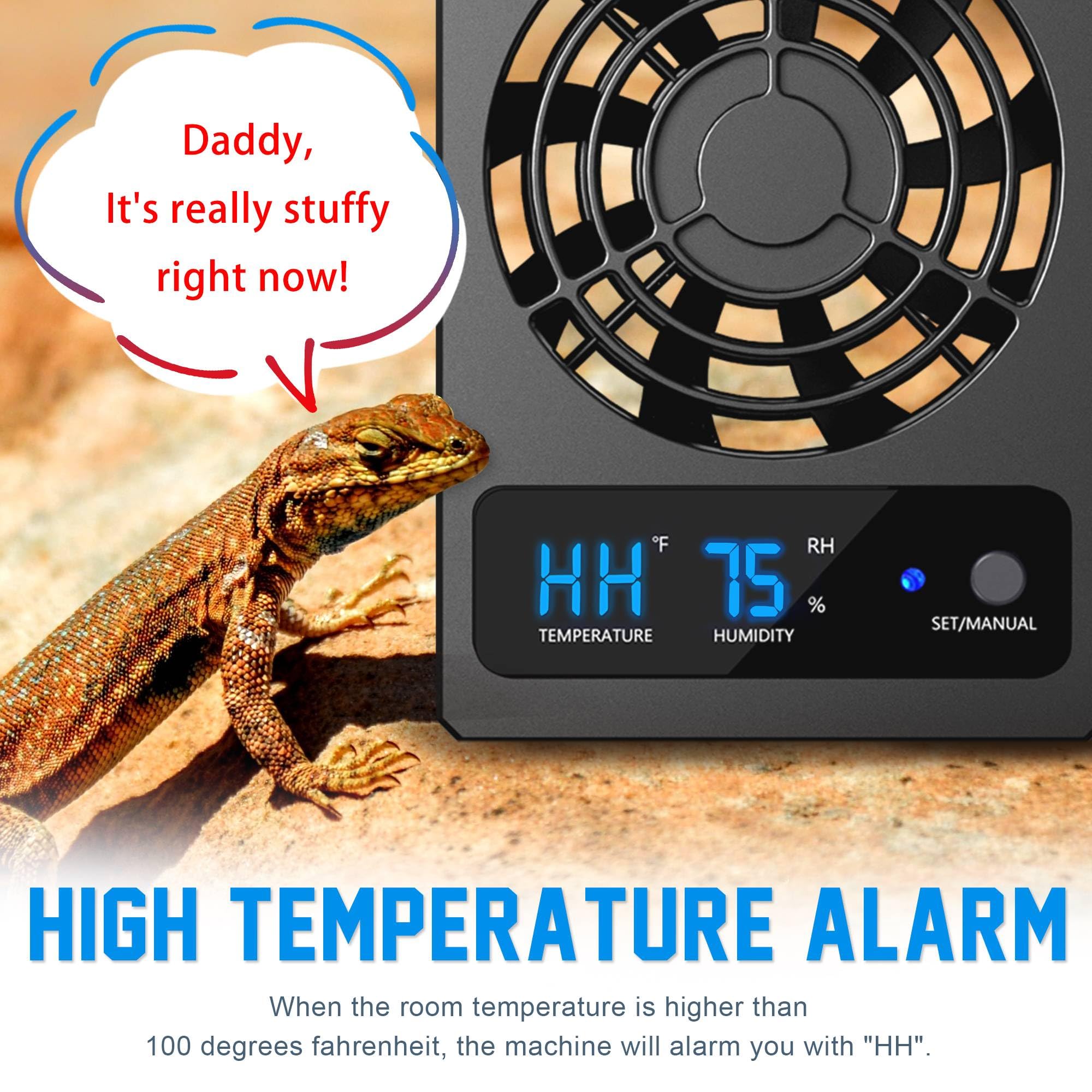 Eckpo Reptile Ventilation Fan with Humidity Sensor & High-Temp Alarm, 2PCS-Black, Model NFF-102