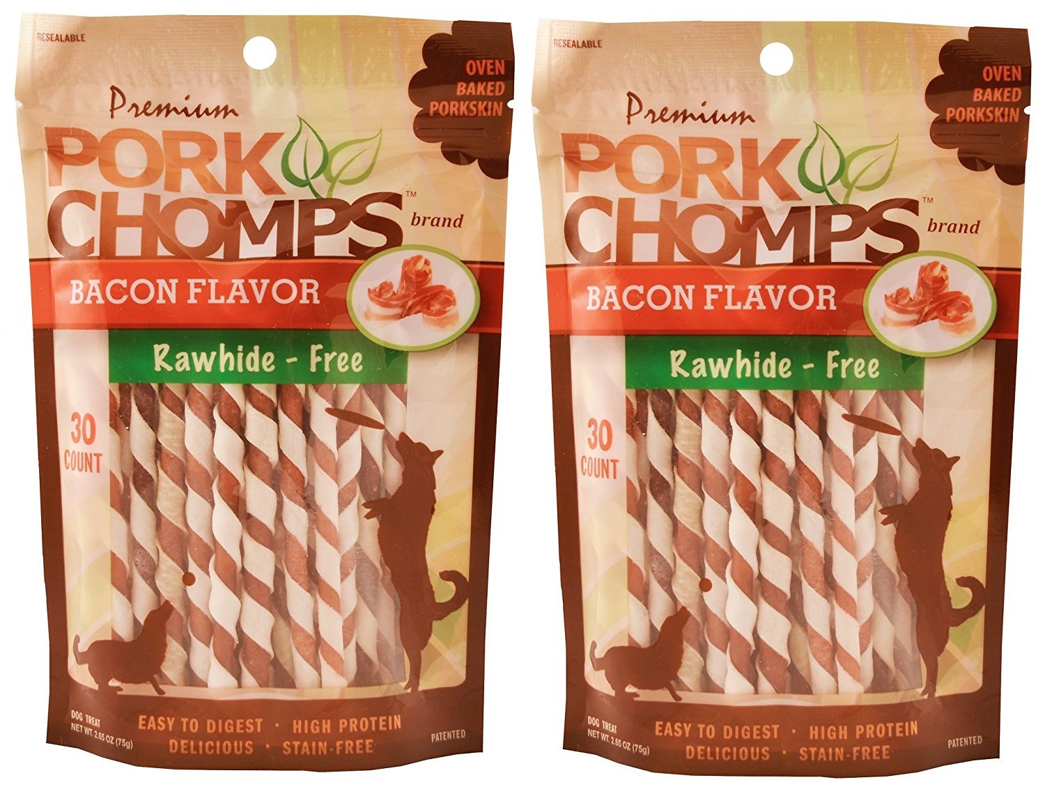 Scott Pet Products 60 Count Pork Chomps Bacon Twists Treat, Mini - 2 Pack