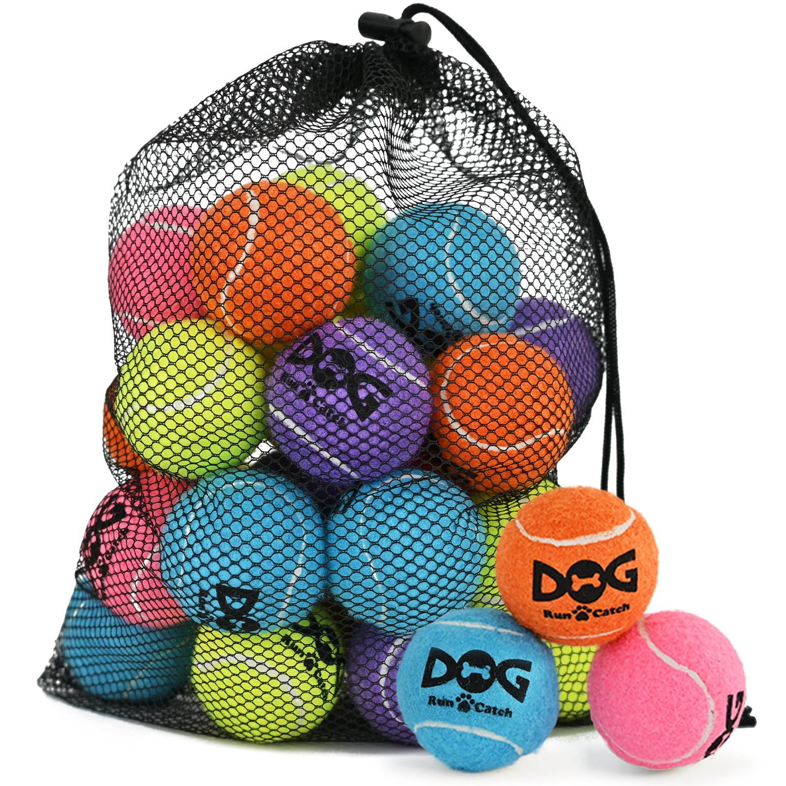 INSUM 20 Pack Small Tennis Balls for Dogs - 2 Inch Squeaky Dog Balls Toys with Mesh Bag, SGS Certified, Durable Non-Toxic, Built