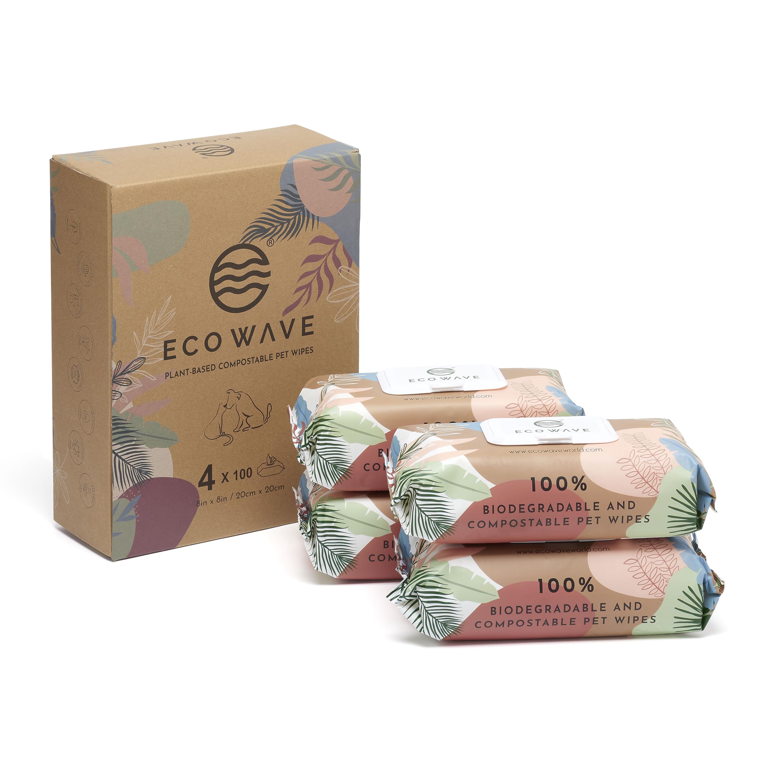 Eco Wave Hypoallergenic Plant-Based Pet Wipes, Dog And Cat Grooming Wipes For Face, Ears, Body, Butt, And Paws, Fragrance Free, 