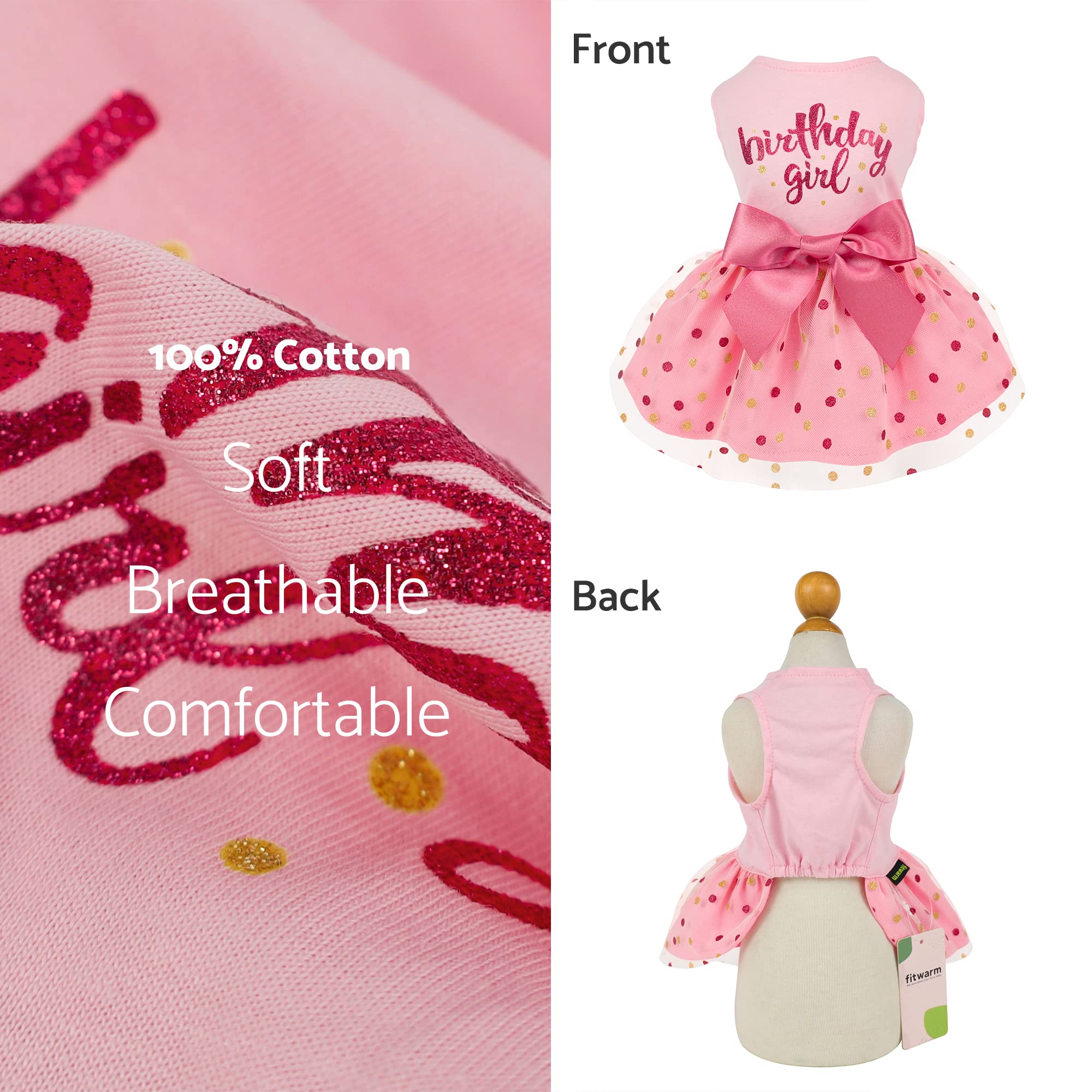 Fitwarm Birthday Girl Dog Tulle Dress, Dog Clothes For Small Dogs Girl, Cat Apparel, Pink, Small