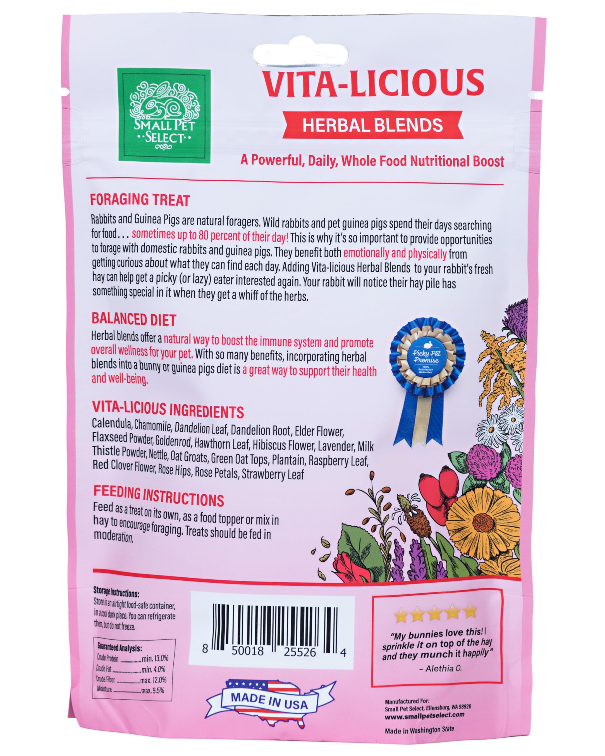Small Pet Select - Herbal Sampler, Natural Herbal Treats for Rabbits, Guinea Pigs, and Other Small Animals, Five Flavors, 2.5oz