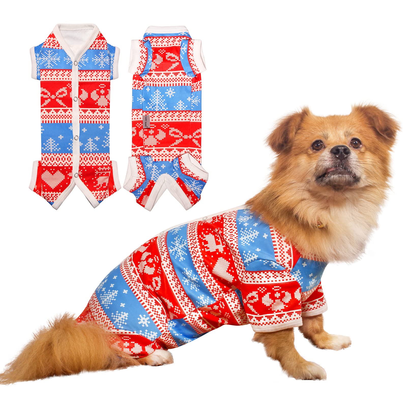TONY HOBY Dog Pajamas, Dog Jumpsuit with Snoeflake Pattern, Warm Dog Shirts for Small Medium Dog (Red&White, Girl, XL)