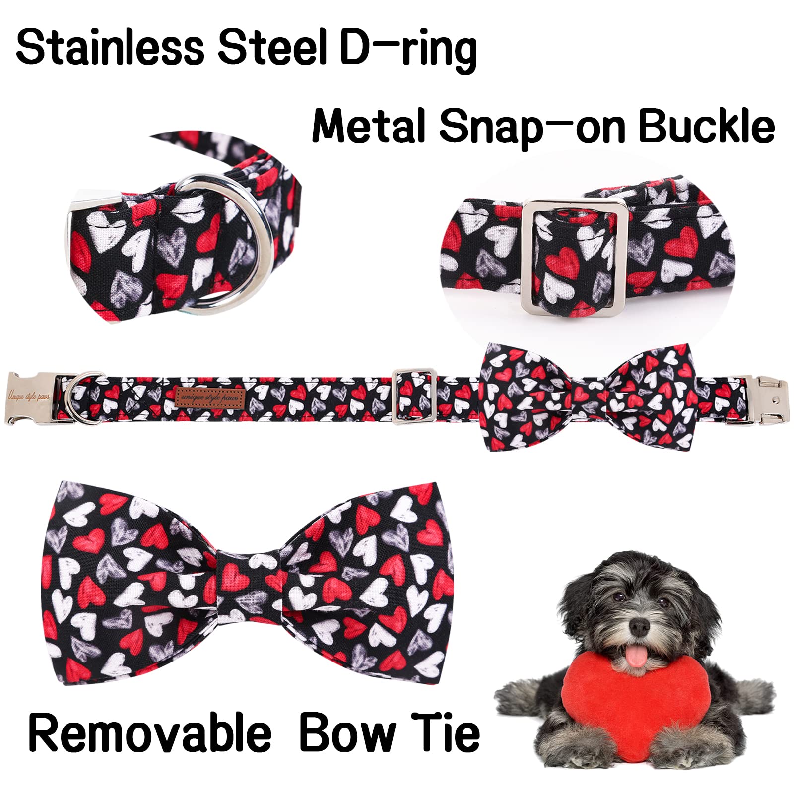 Unique Style Paws Valentine'S Dog Collar With Bow Tie Black & Red Heart Puppy Collar Best Gothic Style For Small Medium Large Bo