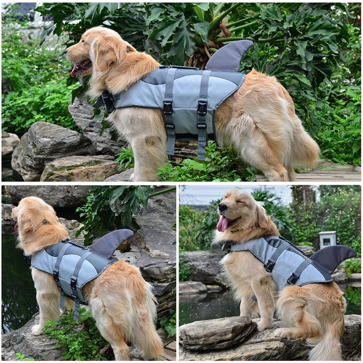 A-MORE Dog Life Jackets Dog Saver Life Jacket Dog Swimming Vest Adjustable Life Jacket for Dogs Medium