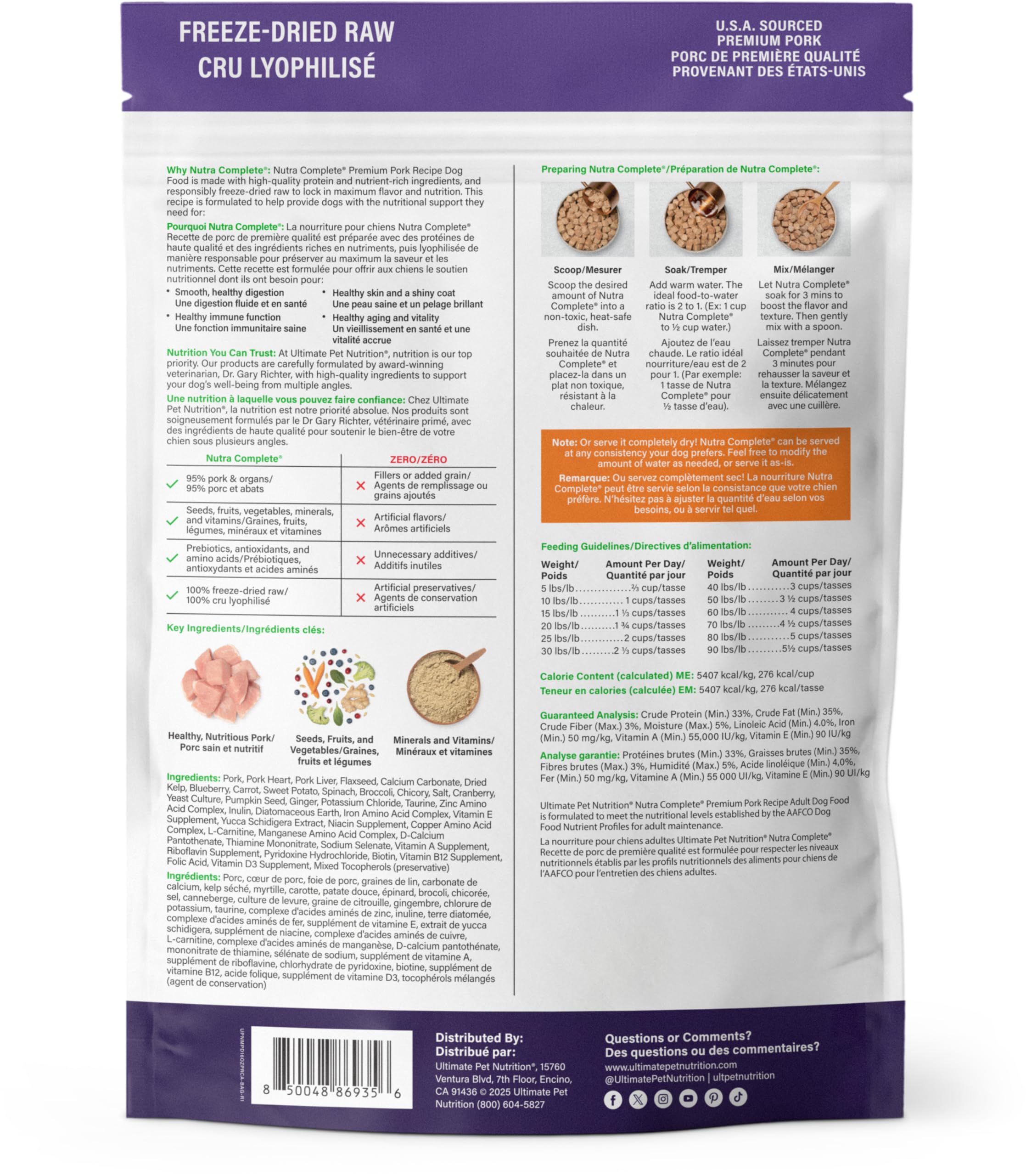 ULTIMATE PET NUTRITION Nutra Complete, 100% Freeze Dried Veterinarian Formulated Raw Dog Food with Antioxidants Prebiotics and A