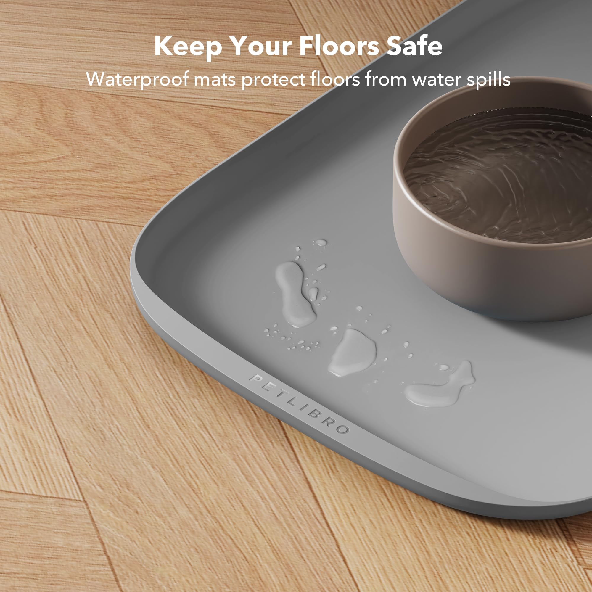 PETLIBRO Extra Large Dog Bowl Mat, Non-Slip Waterproof Silicone Feeding Mat, 22"x16.5", Grey, Model PLPM001