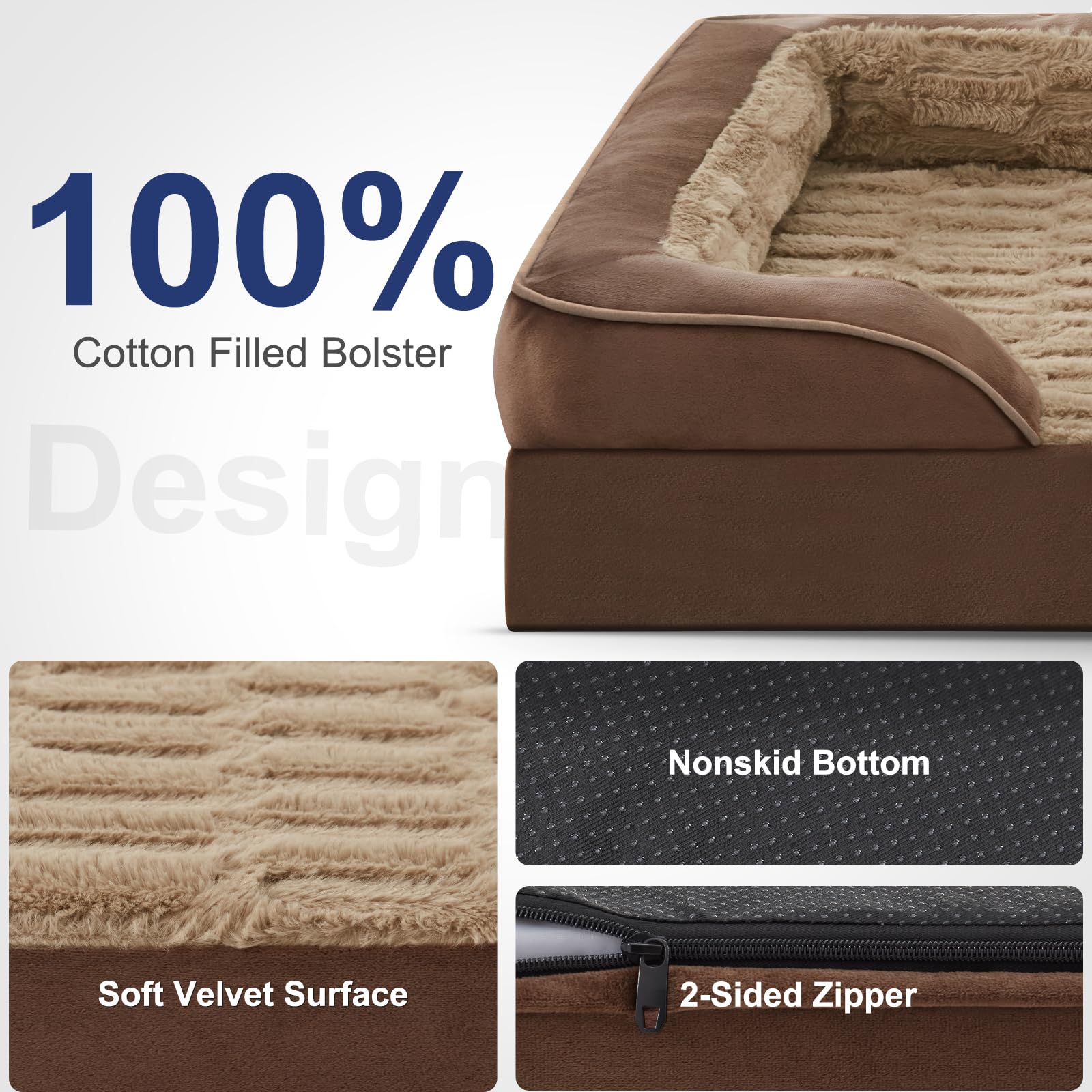 FURTIME Orthopedic Dog Bed - XL Washable Foam Couch Bed, 42''x32'', Brown, Waterproof with Nonskid Bottom