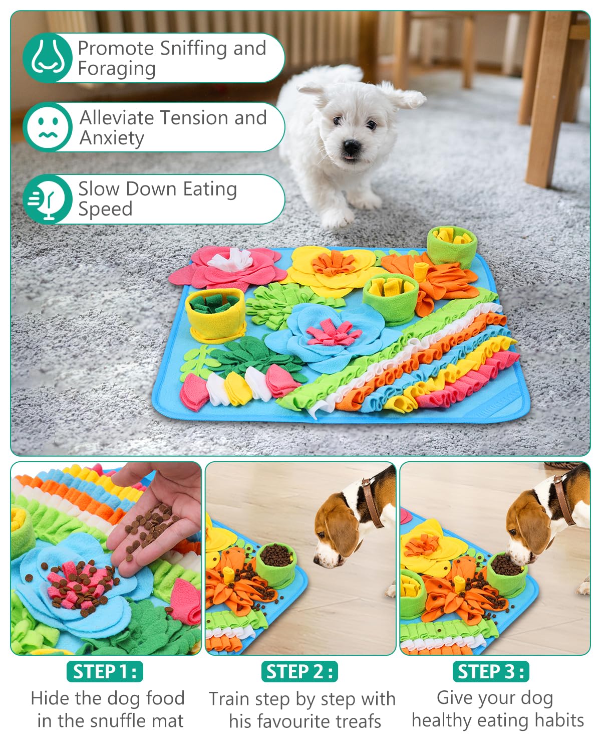 ORIA Snuffle Mat for Dogs, Interactive Slow Feeder & Foraging Mat, Enrichment Puzzle Toys for Boredom, Keep Busy, Treats Feeding