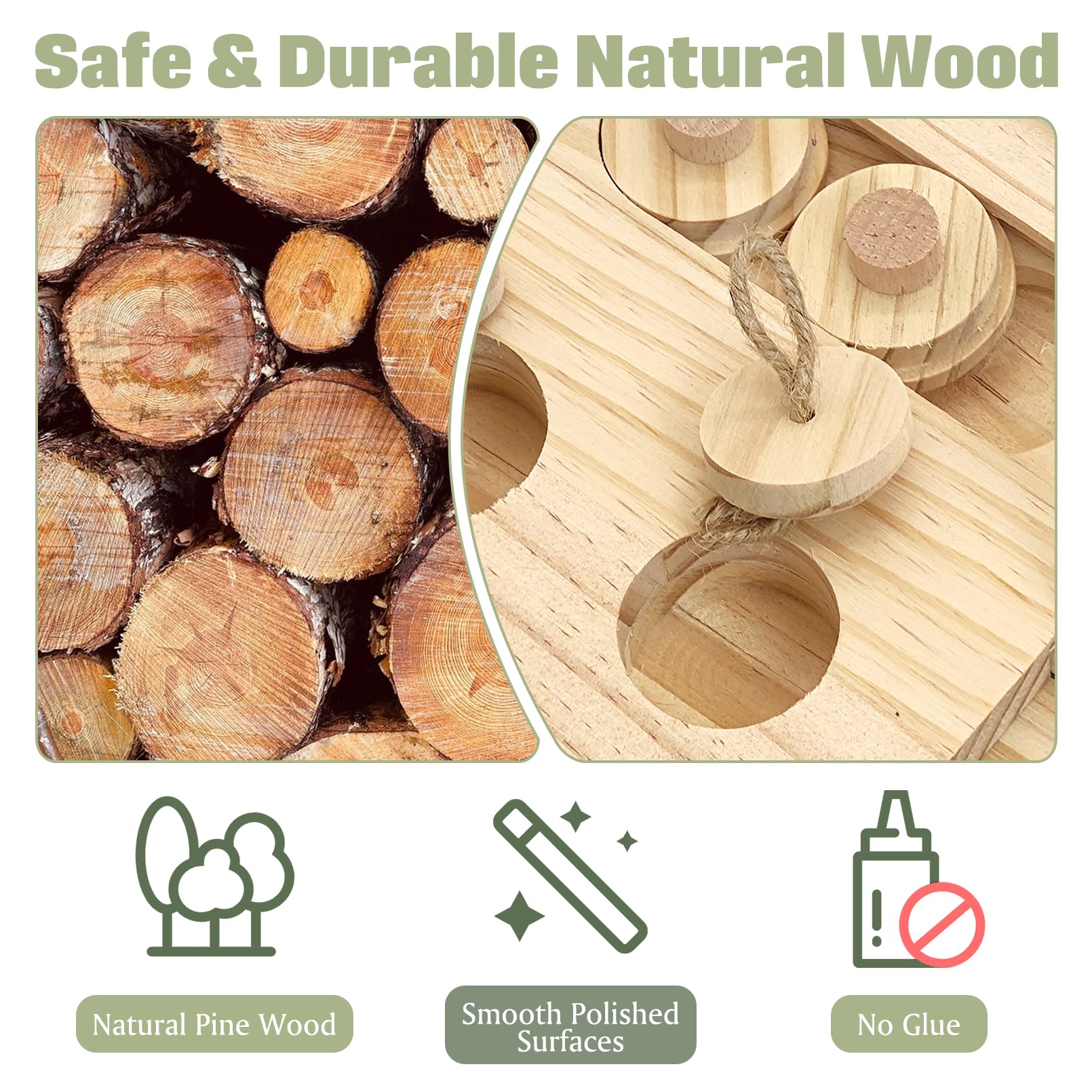 BNOSDM Wooden Bird Foraging Toys with Enrichment Puzzle for Training & Chewing Natural Wood Stand Platform Feeder Cage Accessori
