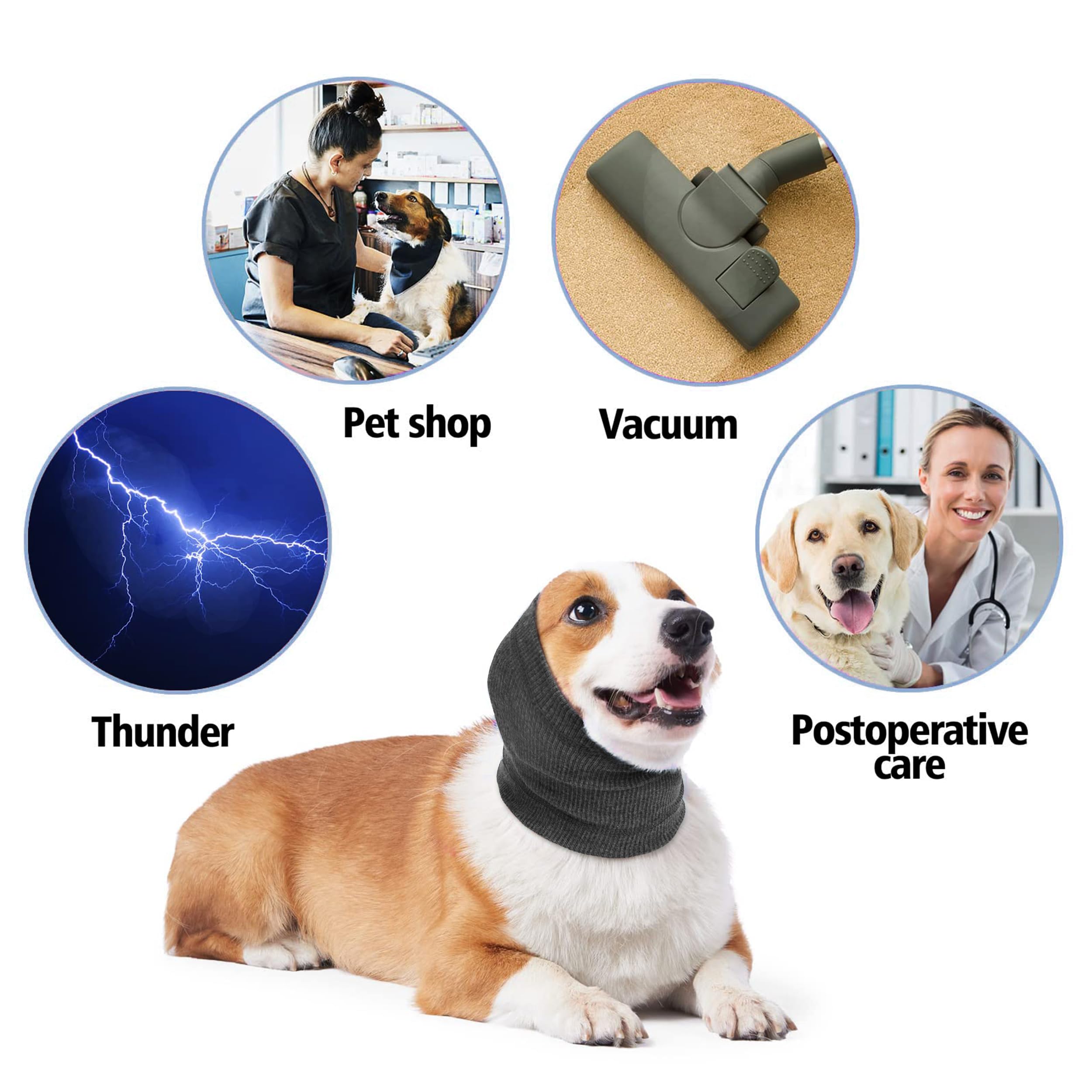 PUMYPOREITY Calming Dog Ear Muffs, Noise Protection, Anxiety Relief, Grey, Large