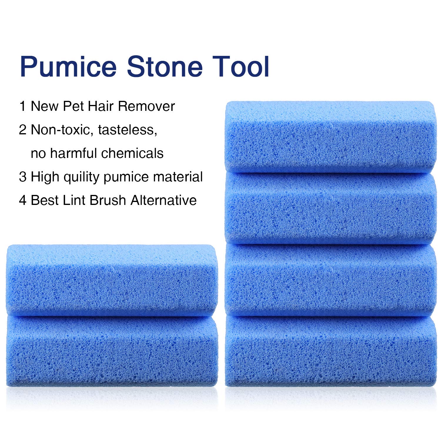 Mudder 6 Pieces Pet Hair Remover For Dog Cat Pet Hair Stone Remover Pumice Pet Hair Rock Removal Tool For Laundry Furniture Reusable Dog Hair Remover Easy To Clean, Blue, 4 Inch