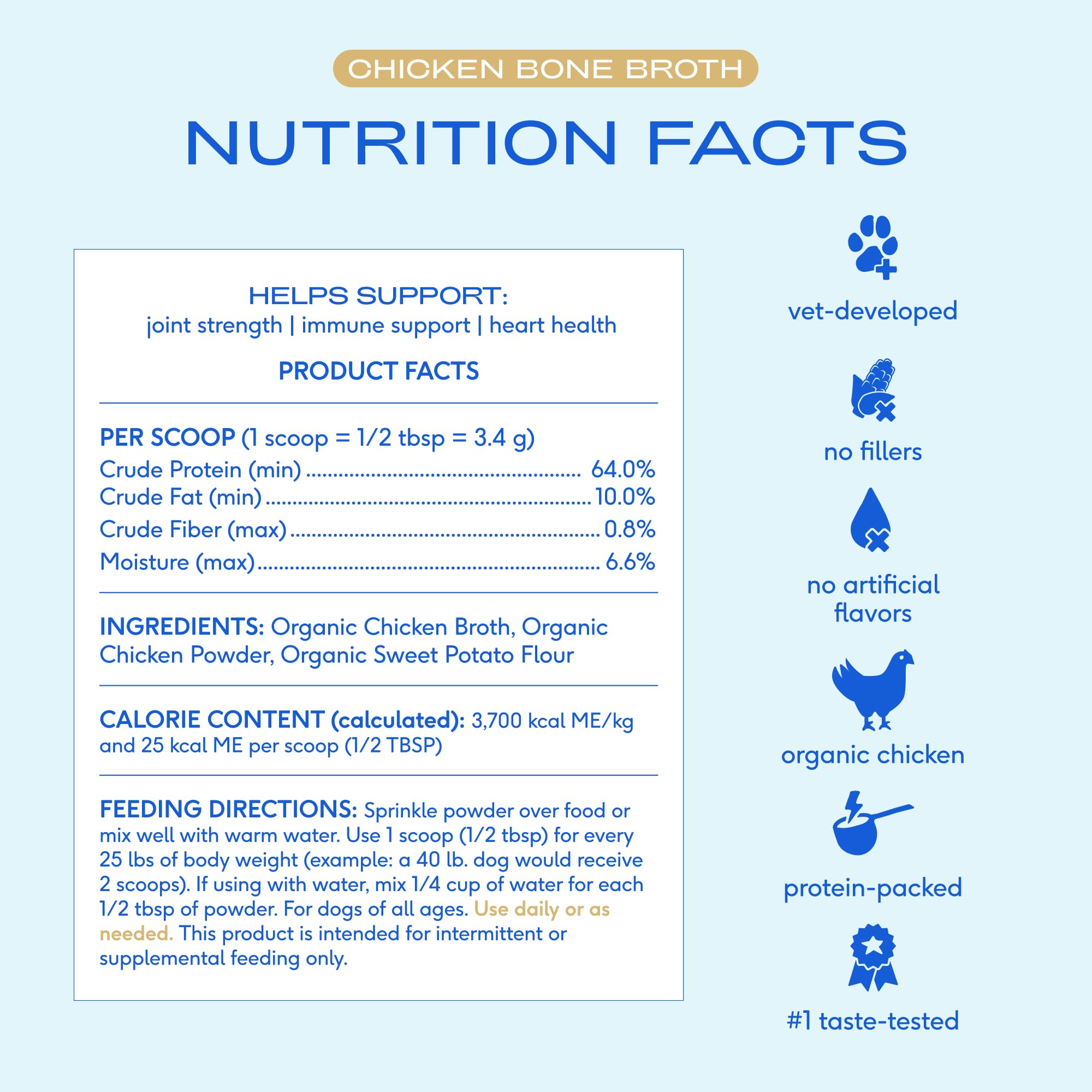 Native Pet Bone Broth for Dogs and Cats - Chicken Bone Broth Powder Dog Food Toppers for Picky Eaters - Provides Extra Nutrition