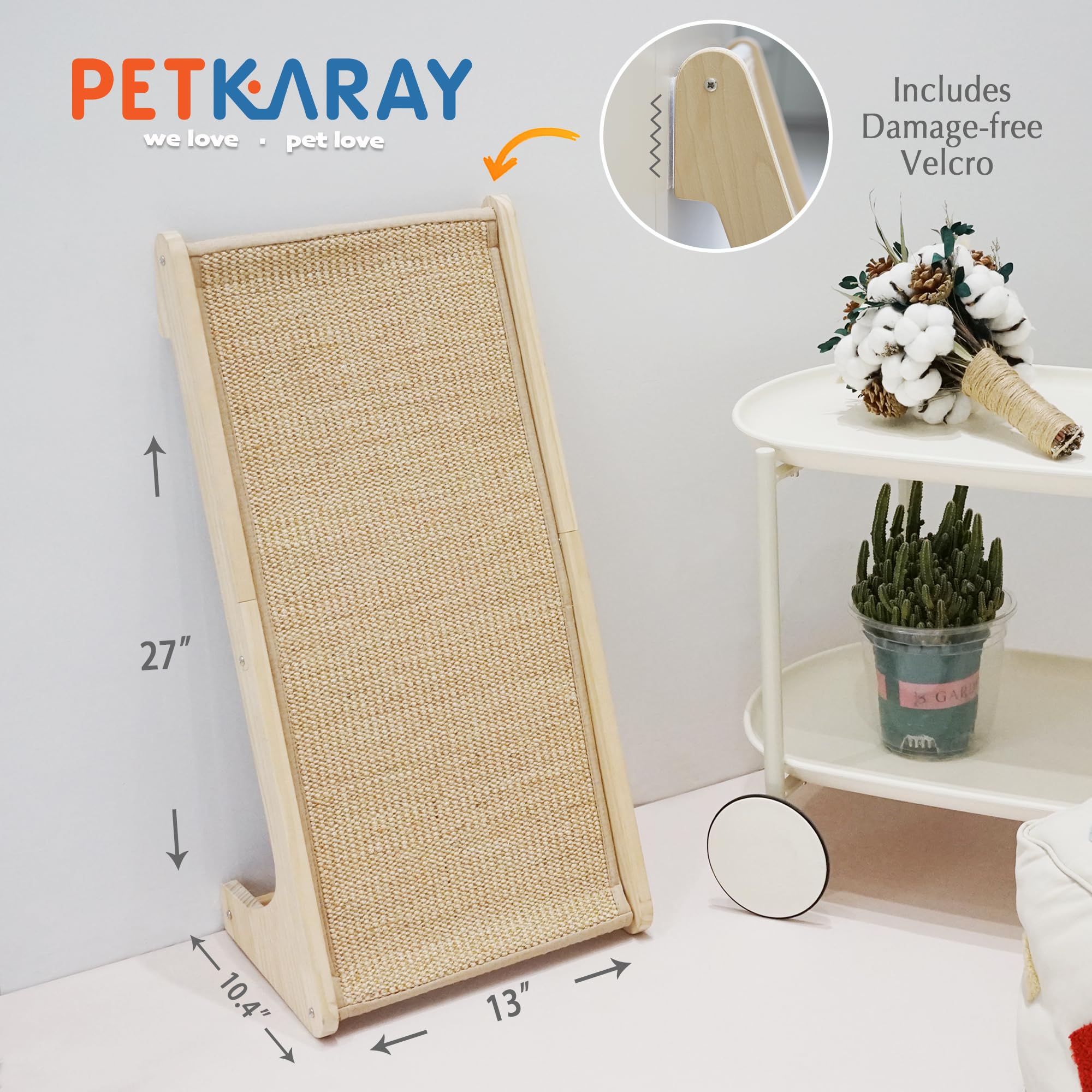 PETKARAY Cat Scratcher - L Shape Sisal Scratching Ramp, Large Size, Wall Furniture Protector with Catnip, Model LSS01