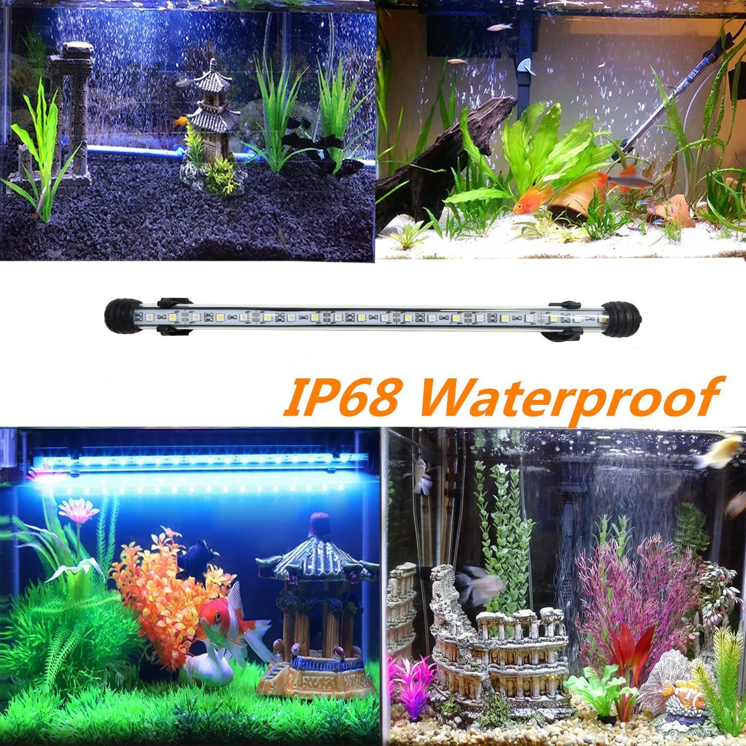 Led Aquarium Light, 23 Inches Fish Tank Light Rgb Color Underwater Light Submersible Crystal Glass Lights, 33 Led Beads, Brightn