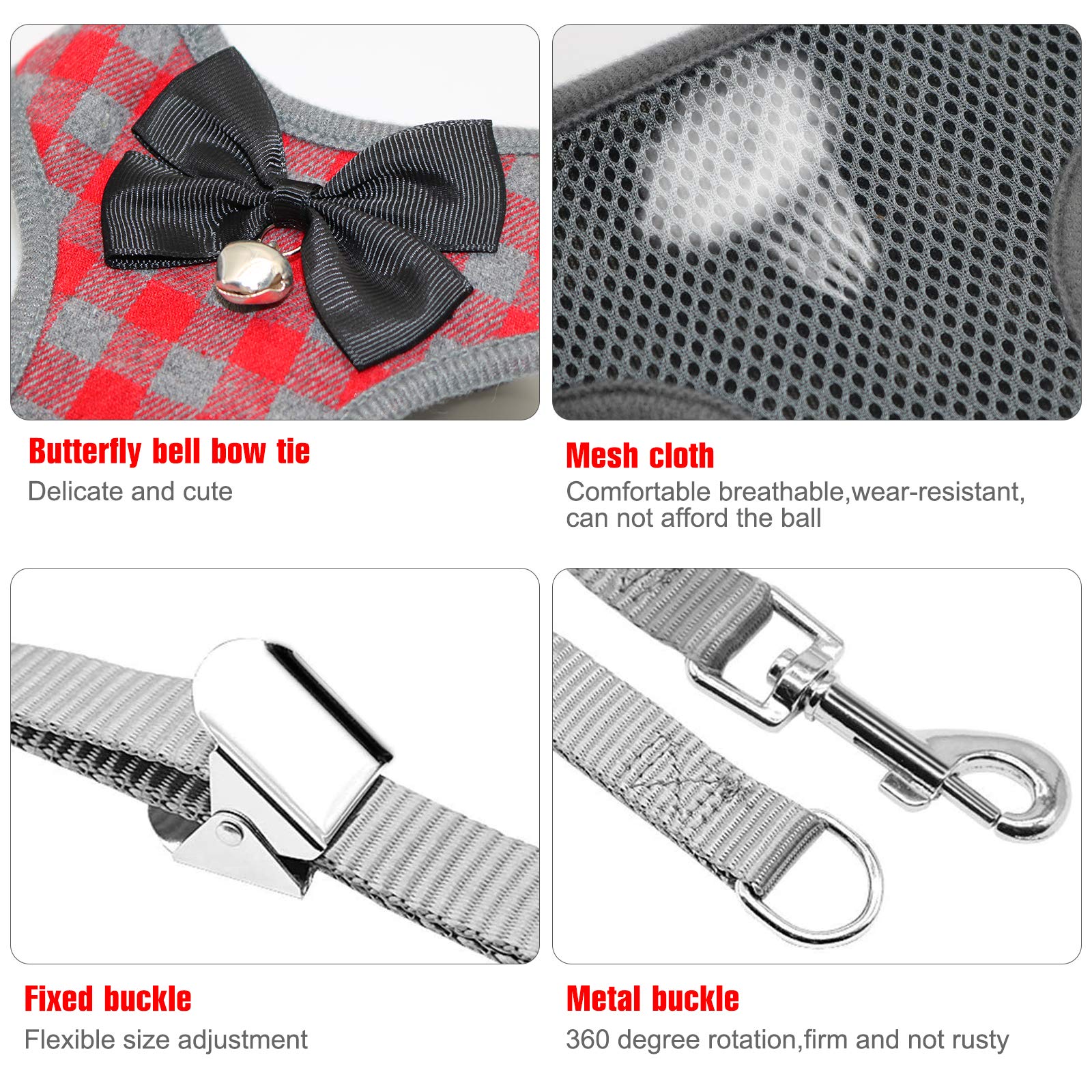 Rypet Small Dog Harness And Leash Set - No Pull Pet Harness With Soft Mesh Nylon Vest For Small Dogs And Cats Red L