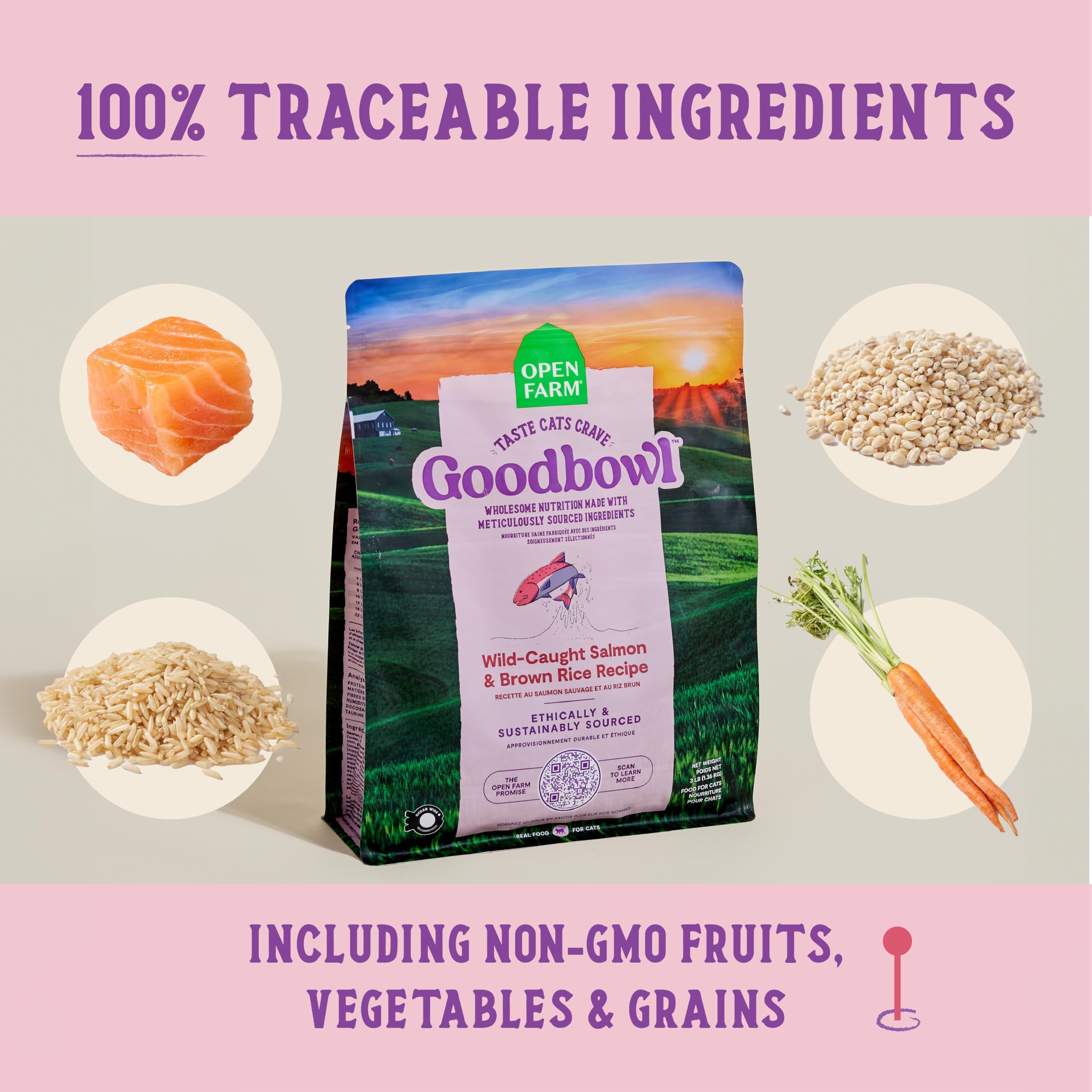 Open Farm Goodbowl, Protein Rich Dry Cat Food Made from Meticulously Sourced Simple Ingredients, Wild-Caught Salmon & Brown Rice