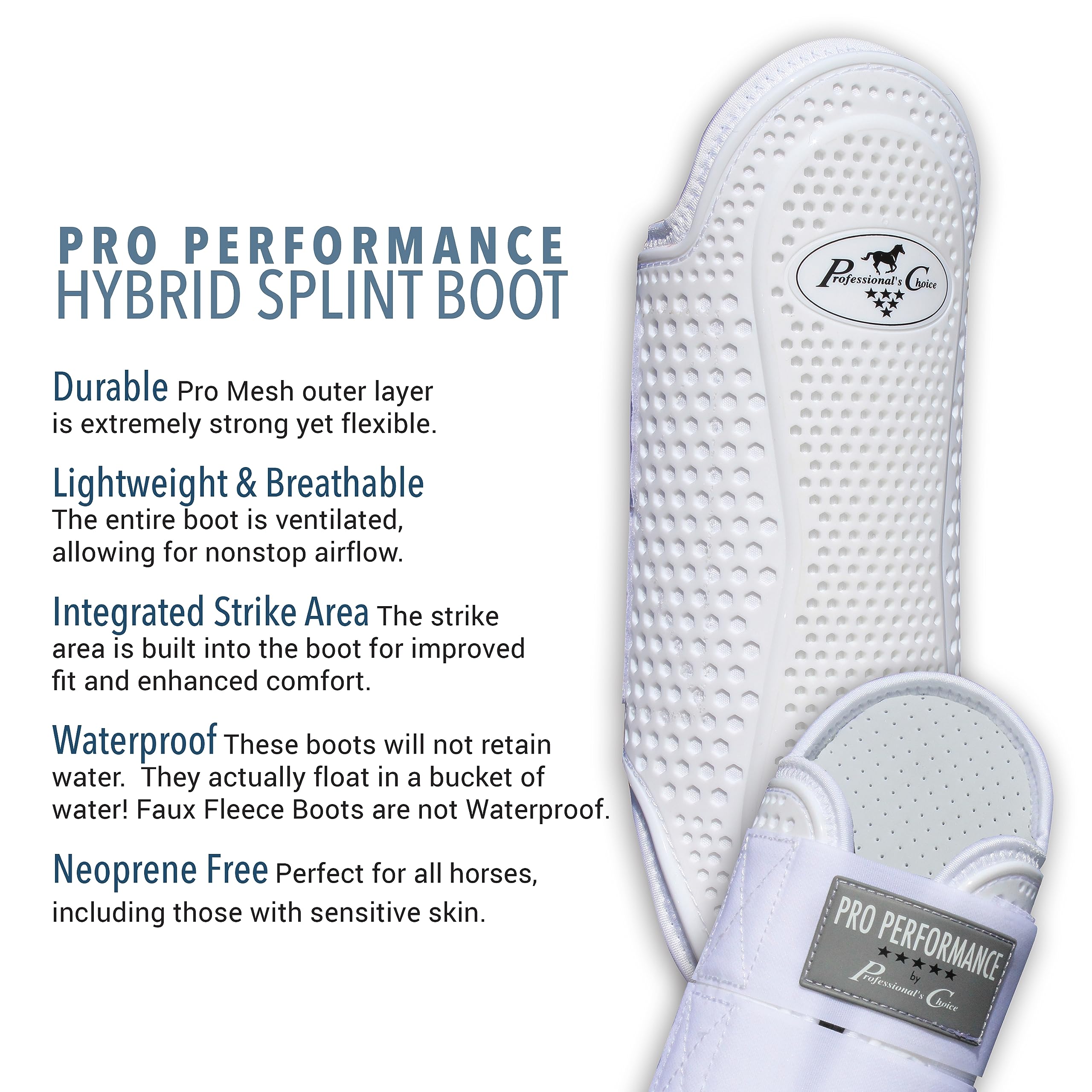 Professional'S Choice Pro Performance Hybrid Splint Boot | Durable Pro Mesh Outer Layer | Integrated Strike Area | Exercise Or Turnout | Waterproof | Front Or Hind Legs | White Medium