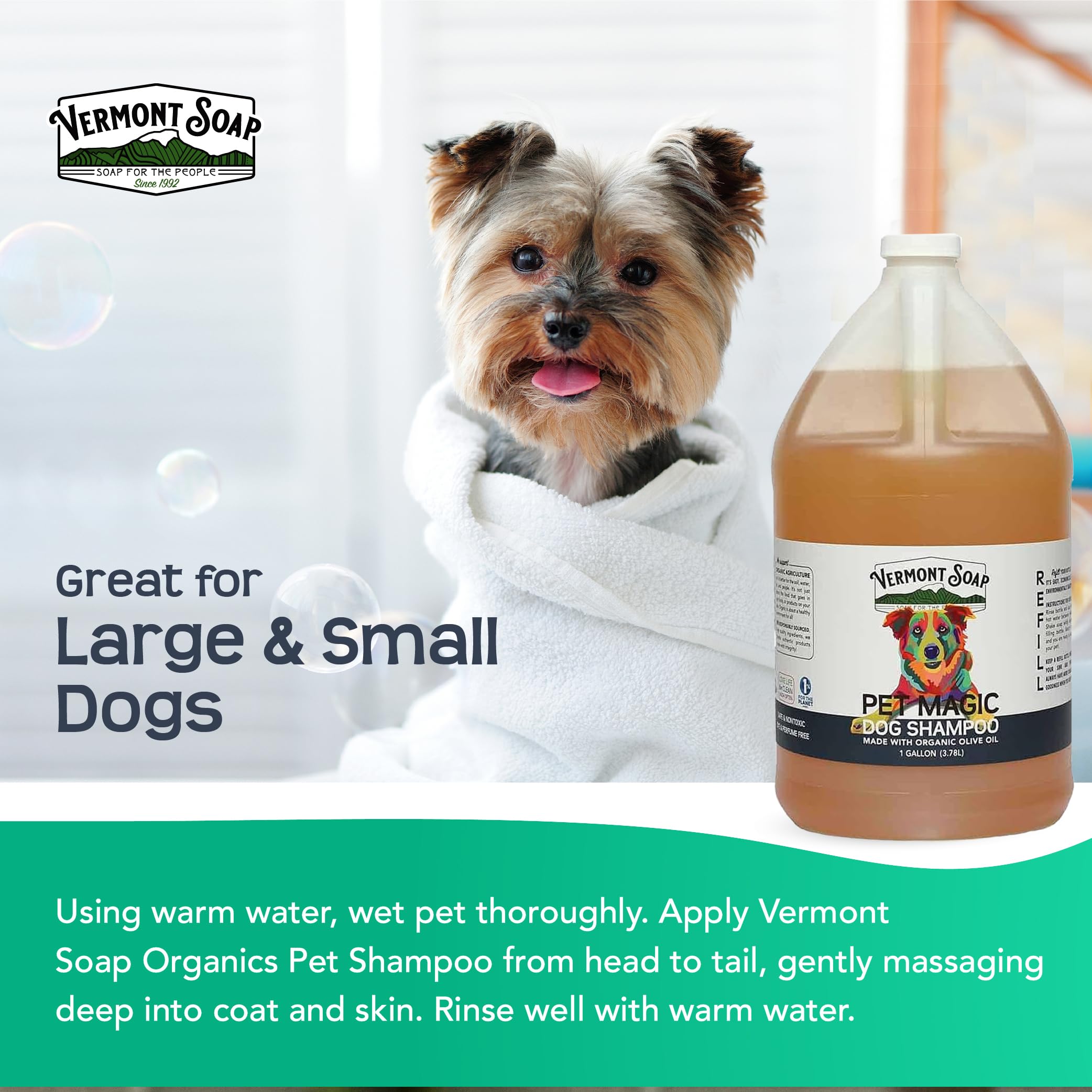 Vermont Soap Organics Pet Shampoo - Organic & Natural Olive Oil, Coconut & Aloe Vera Dog Shampoo For Sensitive Skin - Usda Certi