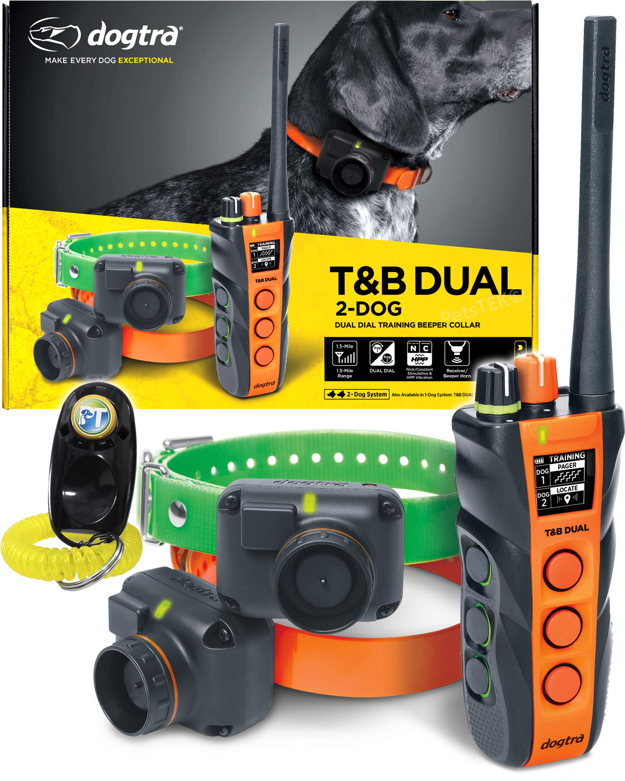 Dogtra T&B Dual Dial 2-Dogs Remote Training And Beeper Collar - 1.5-Mile-Long Range, Sports Upland Hunting, Fully Waterproof, Re