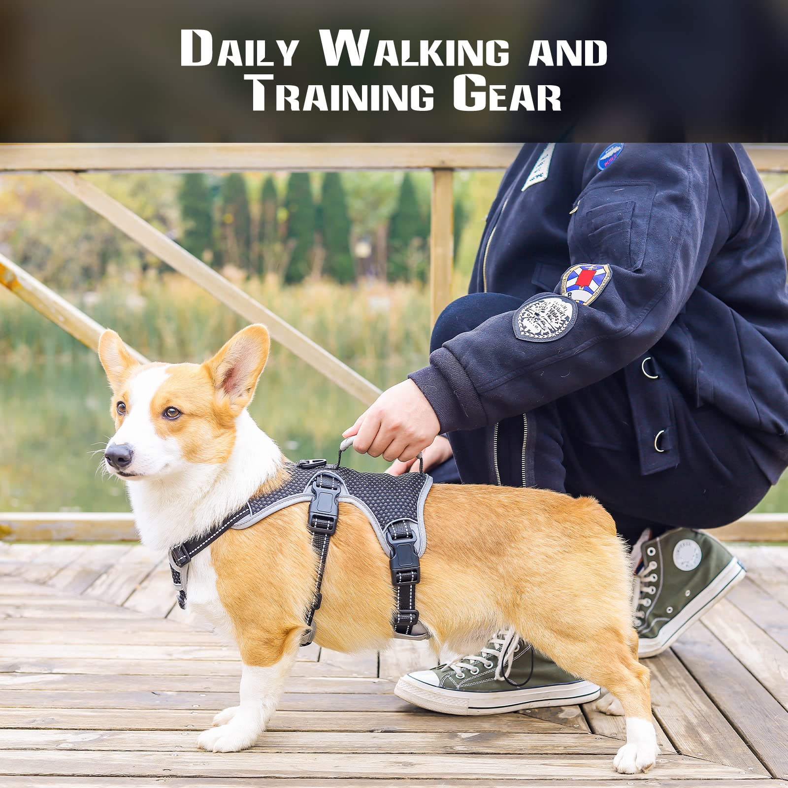 Escape Approved Dog Harness, Full Body Reflective With Lift Handle, Adjustable No Pull Vest With Soft Breathable Padded And Leash Clip For Medium And Large Dogs Walking Hiking Training Black (X-Large)