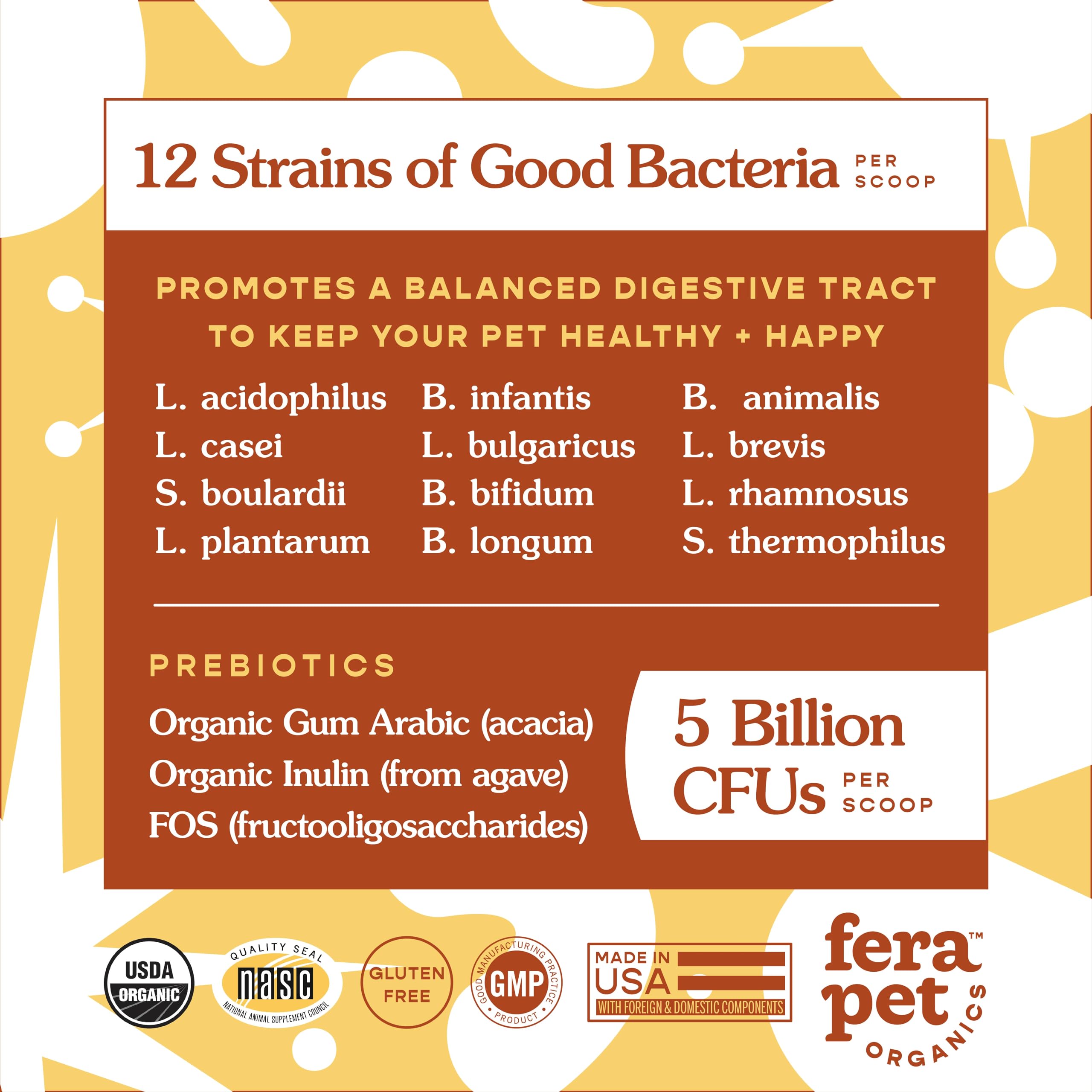 Fera Pet Organics -Probiotics for Dogs and Cats - USDA Organic Certified - Advanced Max-Strength Vet Formulated - All Natural Pr